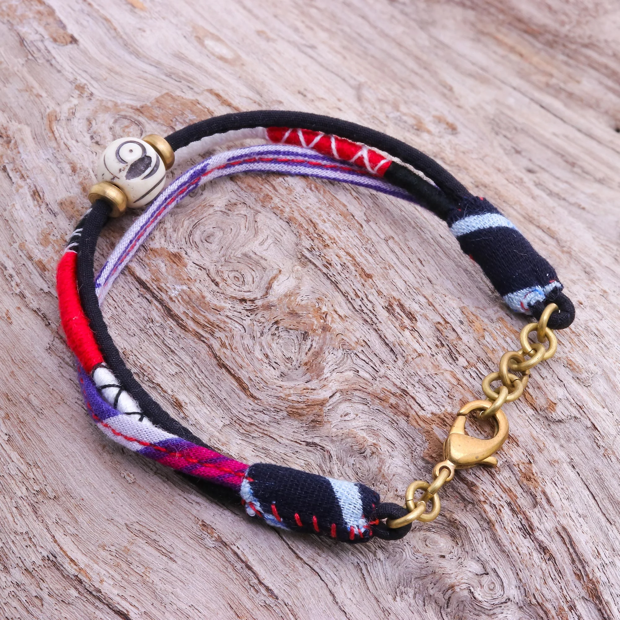 Boho Flame Colorful Cotton Beaded Strand Bracelet from Thailand - Image 3