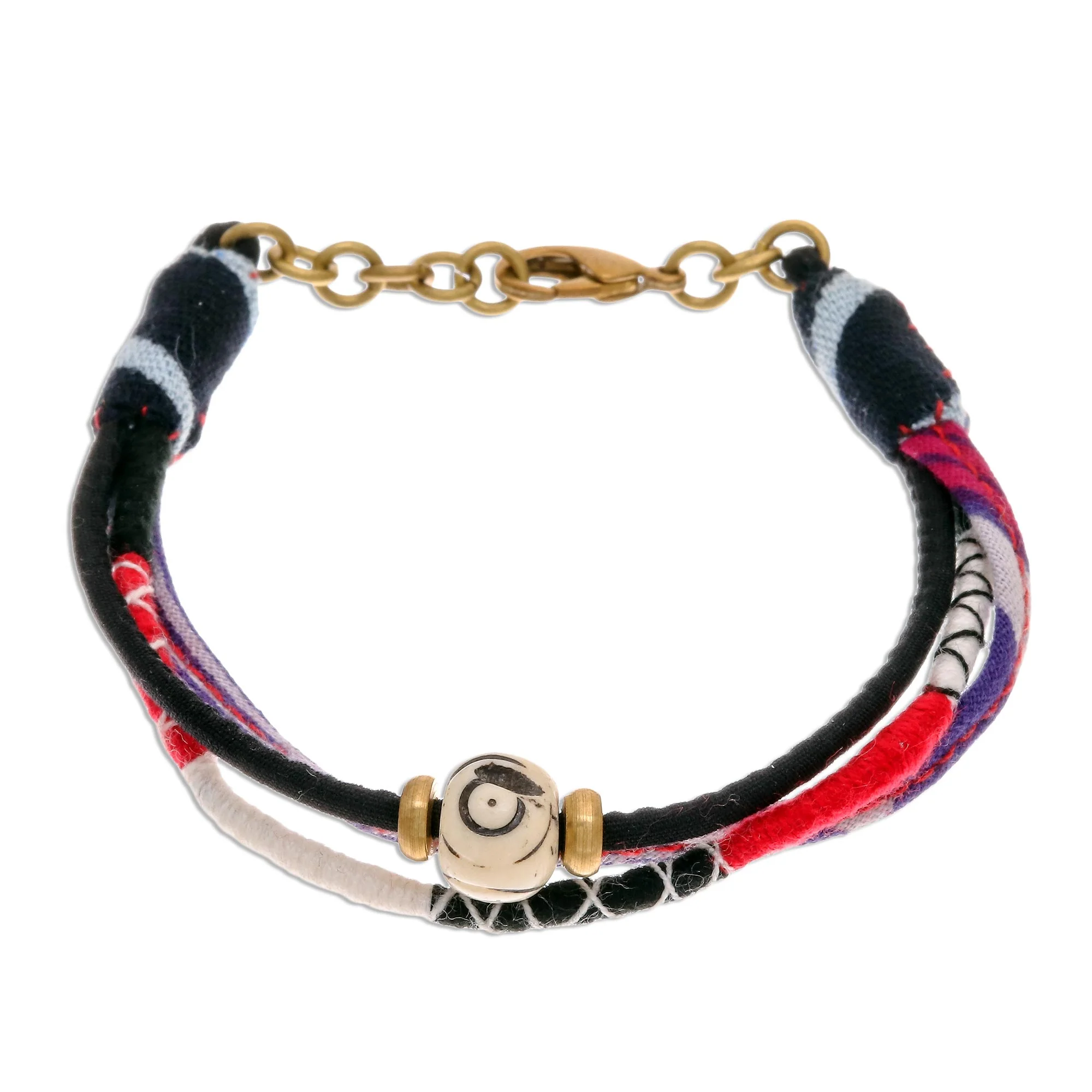 Boho Flame Colorful Cotton Beaded Strand Bracelet from Thailand - Image 4