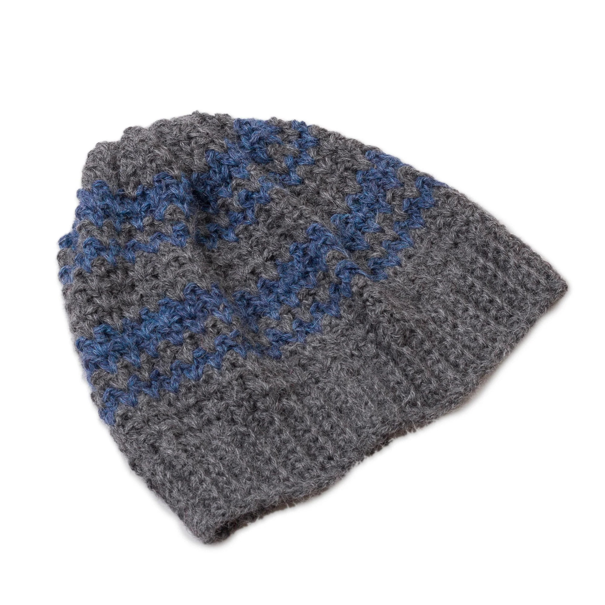 Bold Adventure Striped Azure and Graphite 100% Alpaca Hat from Peru - Image 4