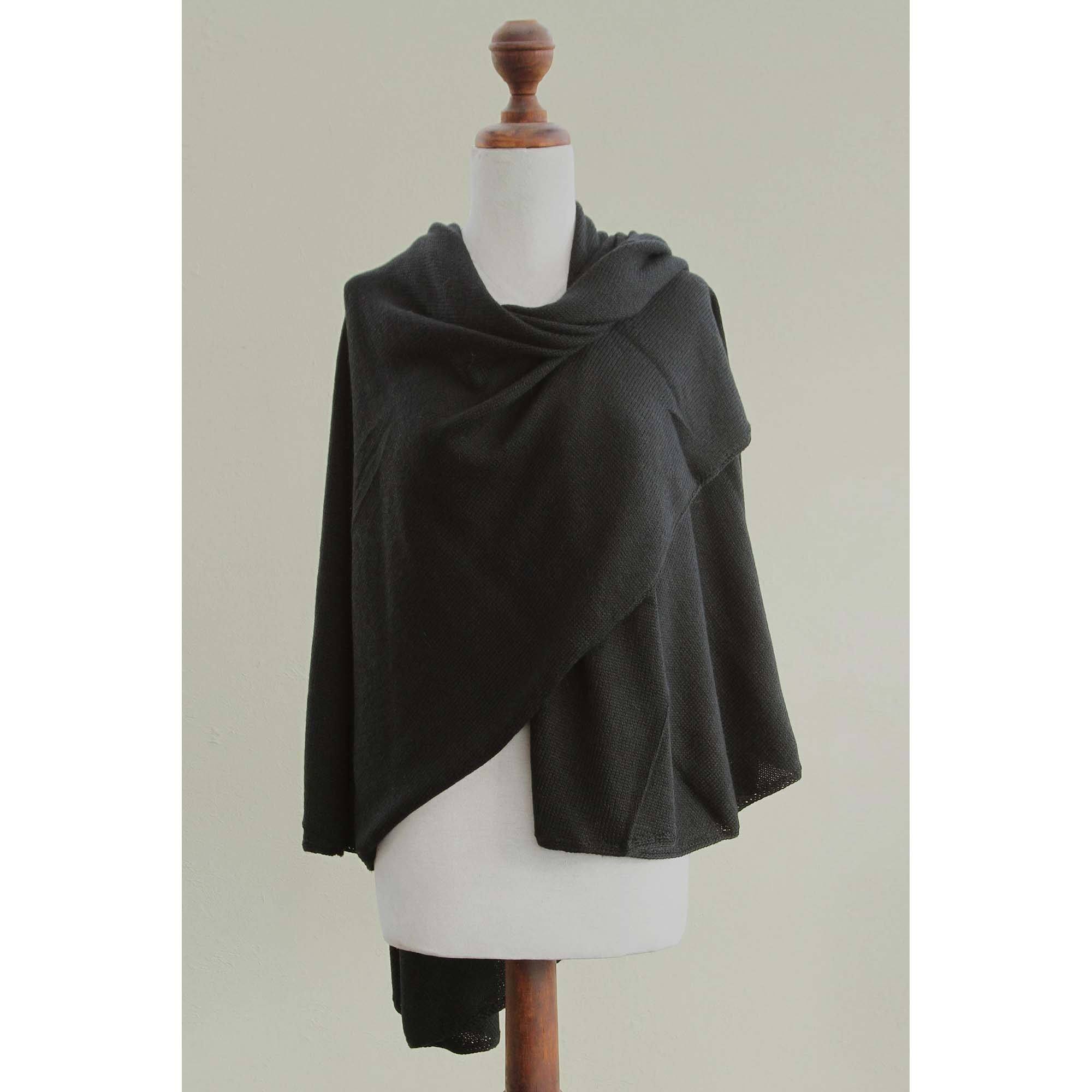 Bold Black Peruvian Alpaca Blend Wrap - Image 5