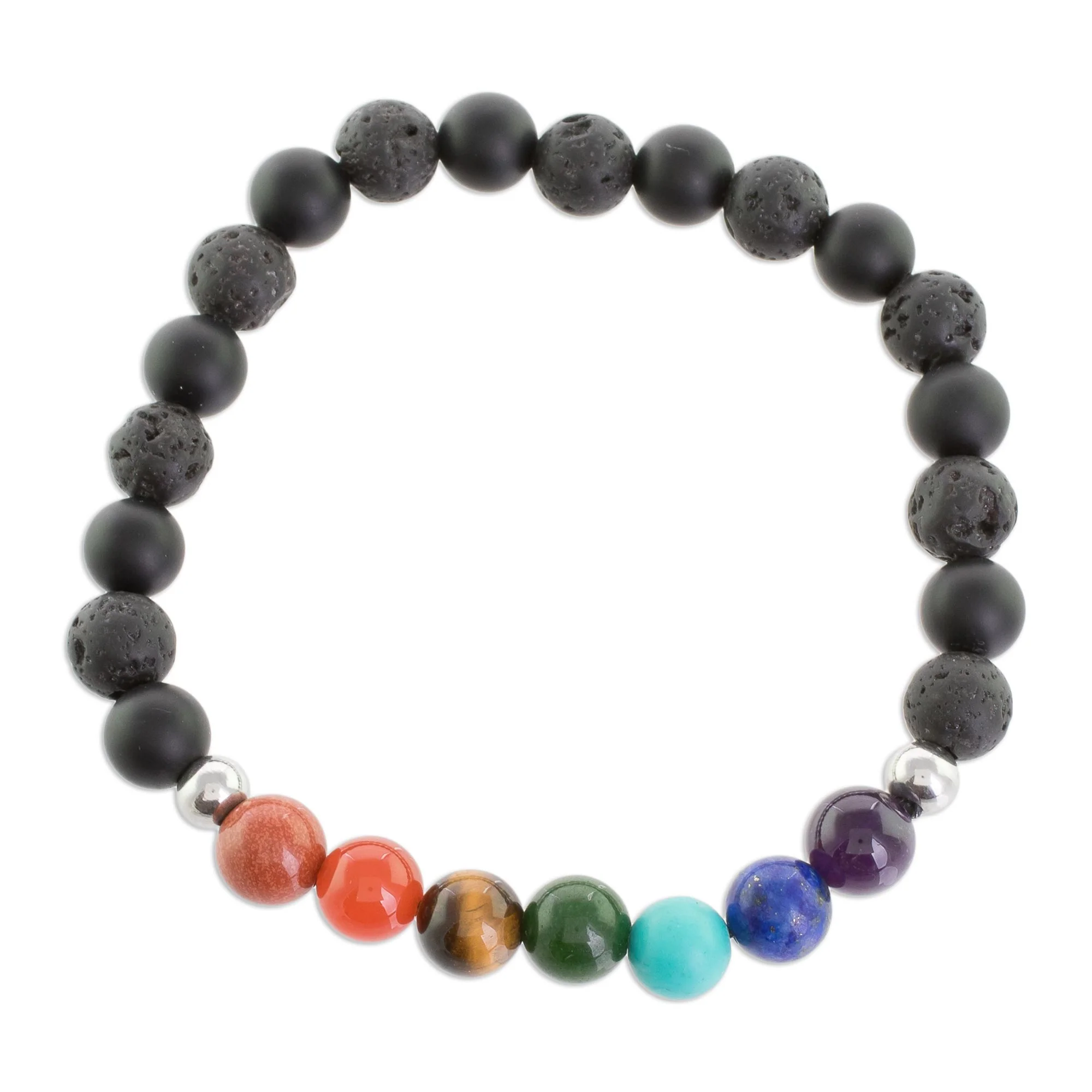 Bold Chakra Men's Multi-Gemstone Chakra Beaded Stretch Bracelet - Image 2