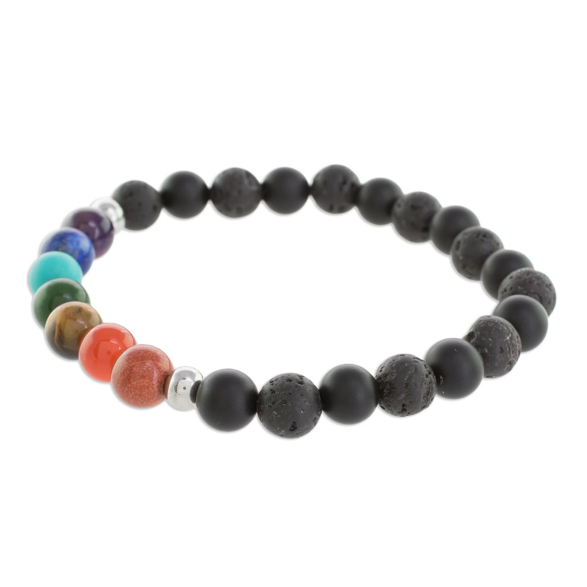 Bold Chakra Men's Multi-Gemstone Chakra Beaded Stretch Bracelet - Image 3