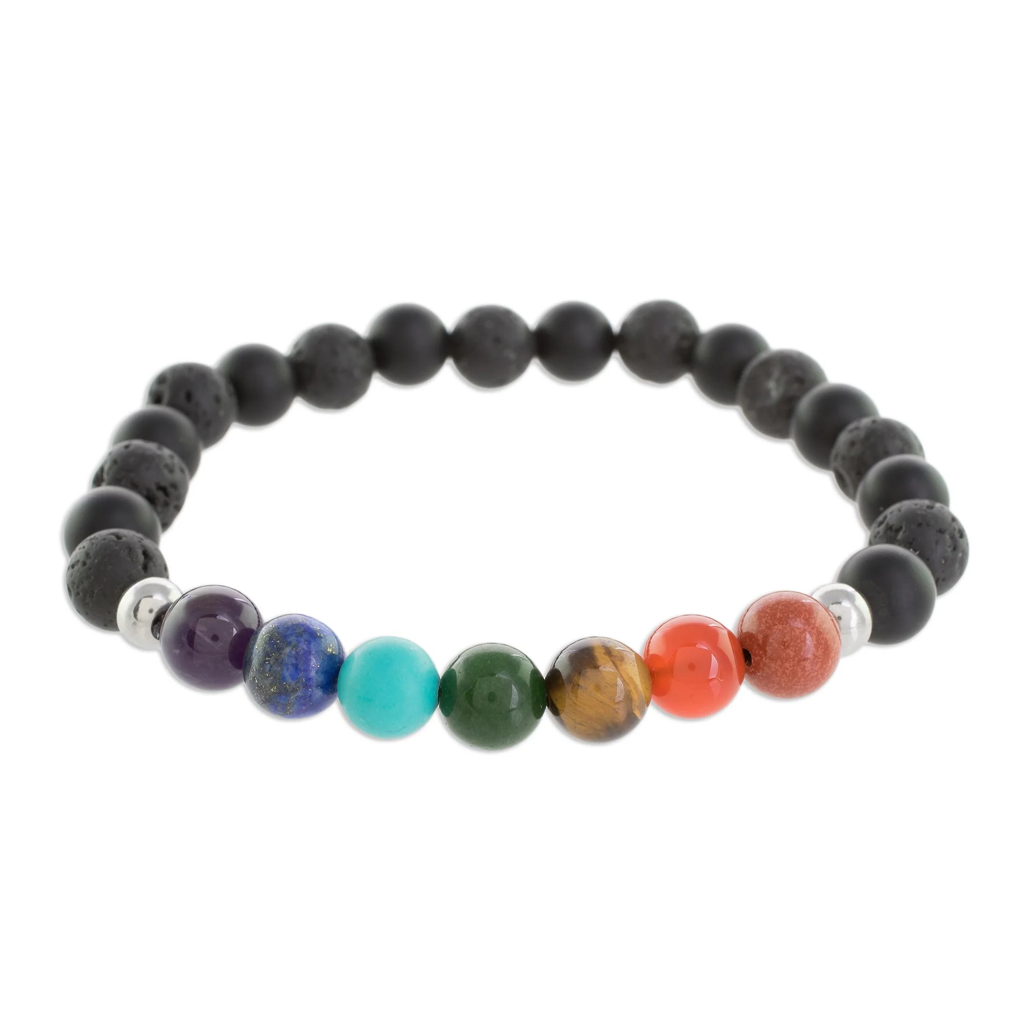 Bold Chakra Men's Multi-Gemstone Chakra Beaded Stretch Bracelet - Image 4