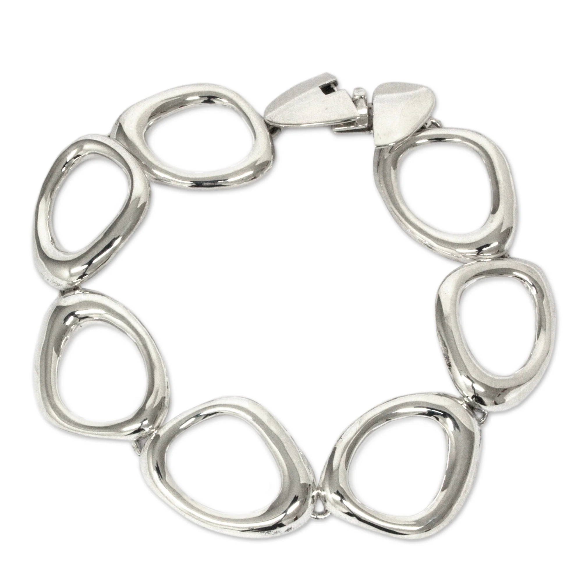 Bold Curves Mexican Handmade Taxco Silver Link Bracelet - Image 2