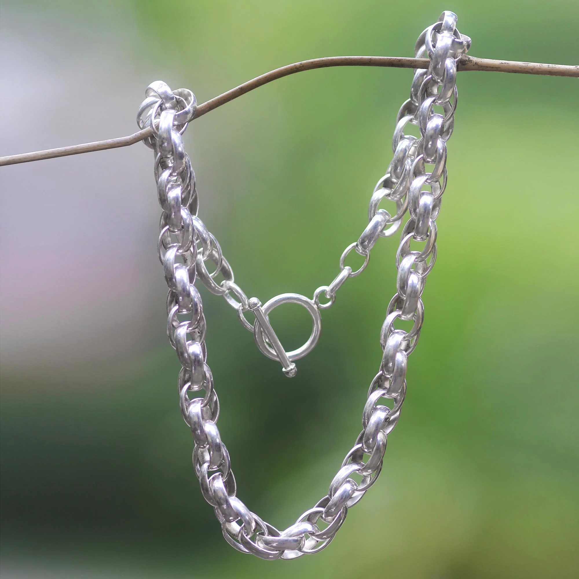 Bold Links Substantial Hand Crafted Sterling Silver Chain Necklace