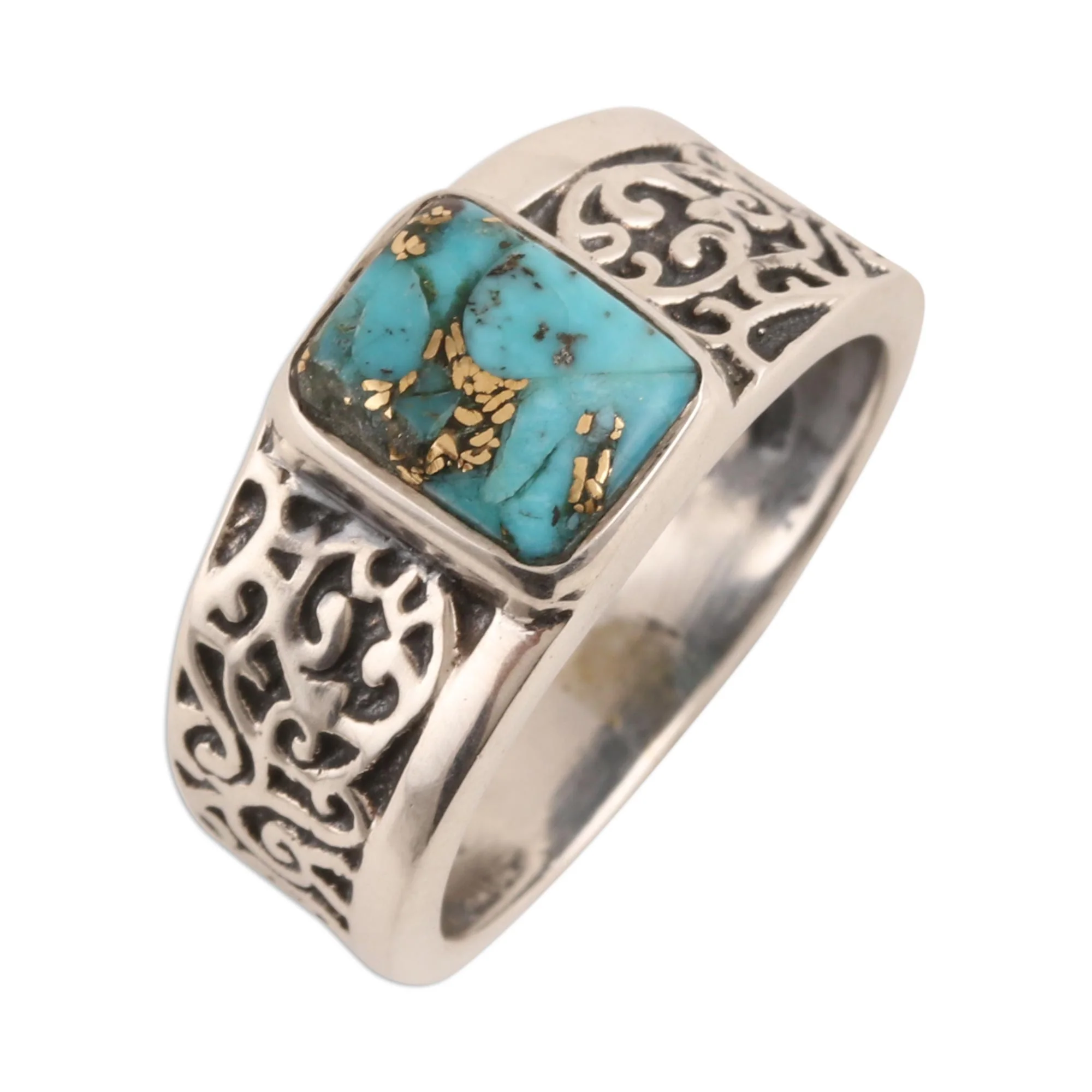 Bold Vine Men's Composite Turquoise Sterling Silver Band Ring - Image 4