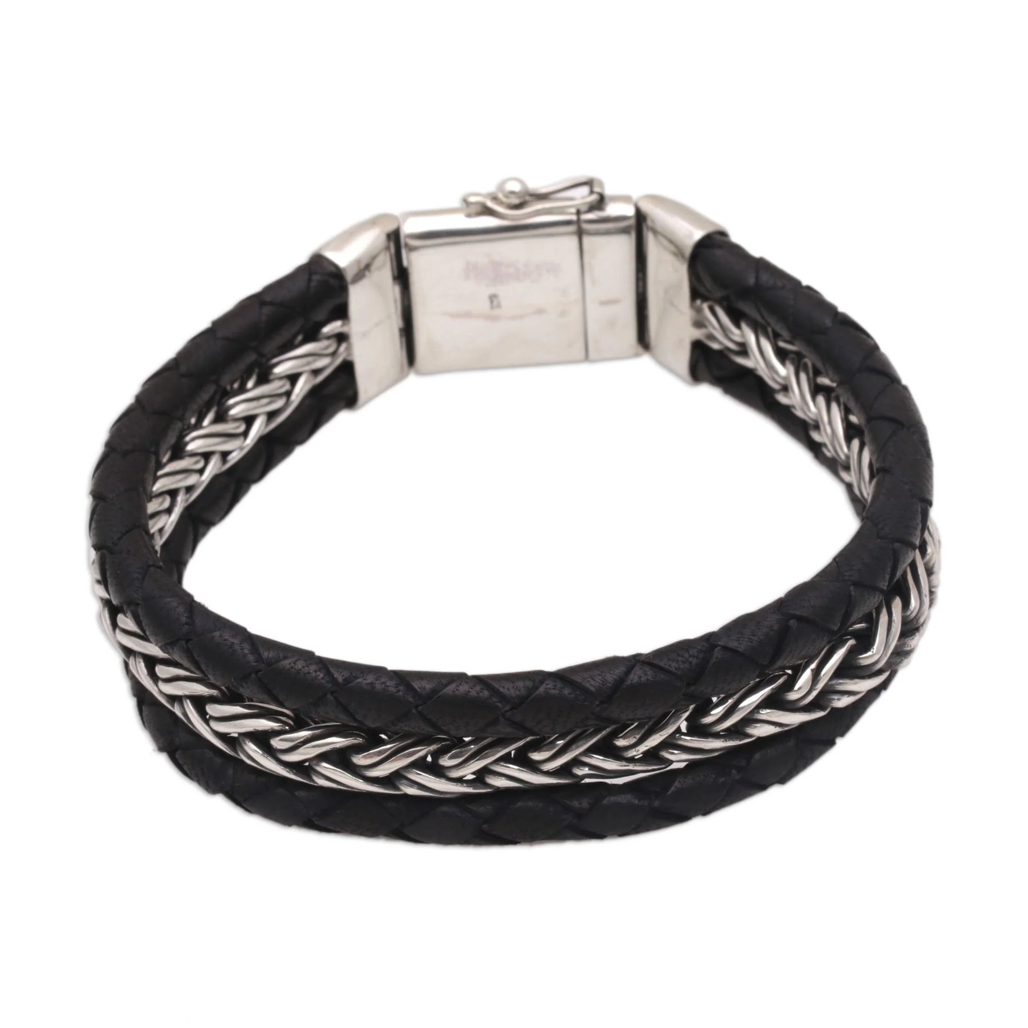 Bold Weave Silver & Leather Bracelet - Image 5