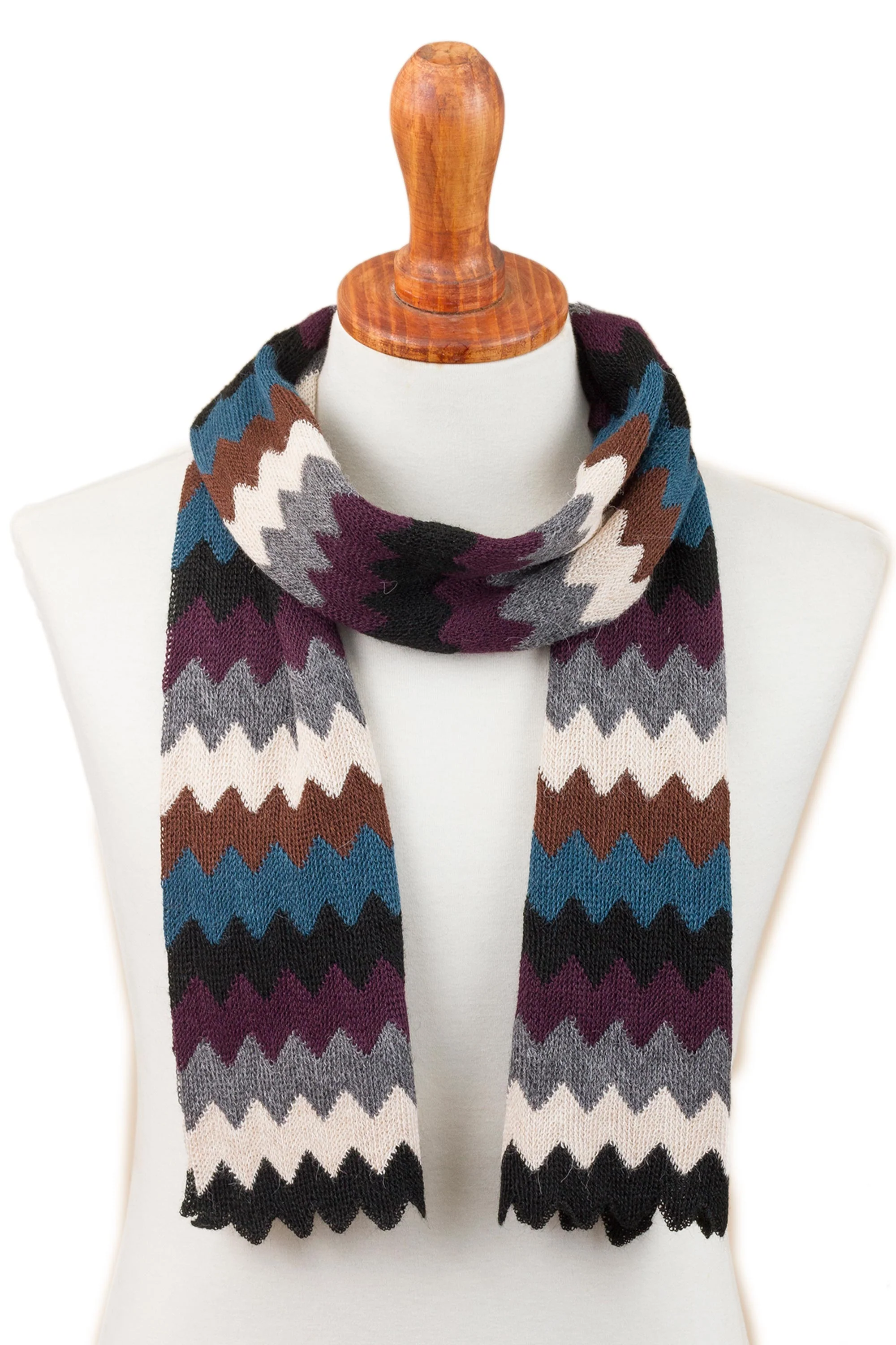 Bold Zigzags Zigzag Pattern Alpaca Blend Wrap Scarf from Peru - Image 2