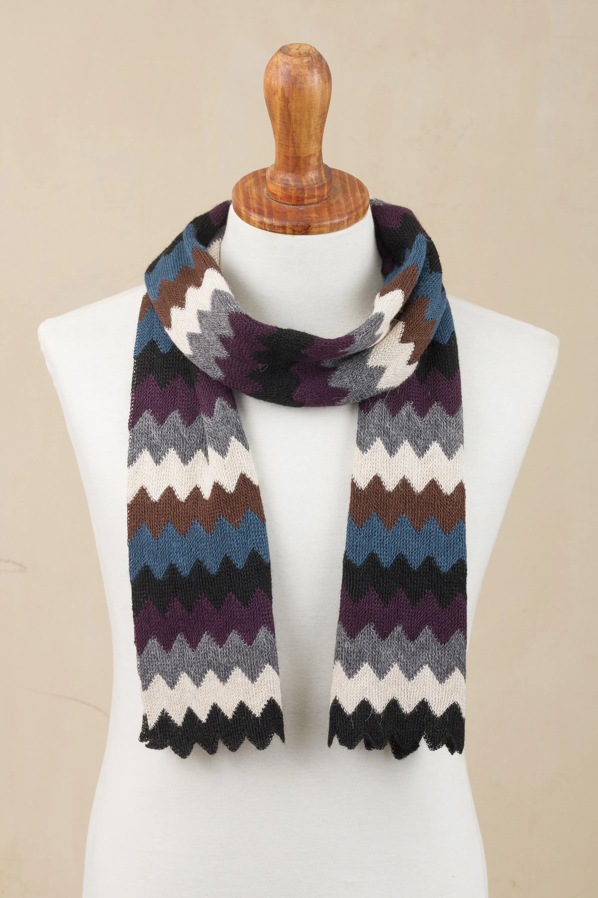 Bold Zigzags Zigzag Pattern Alpaca Blend Wrap Scarf from Peru - Image 3