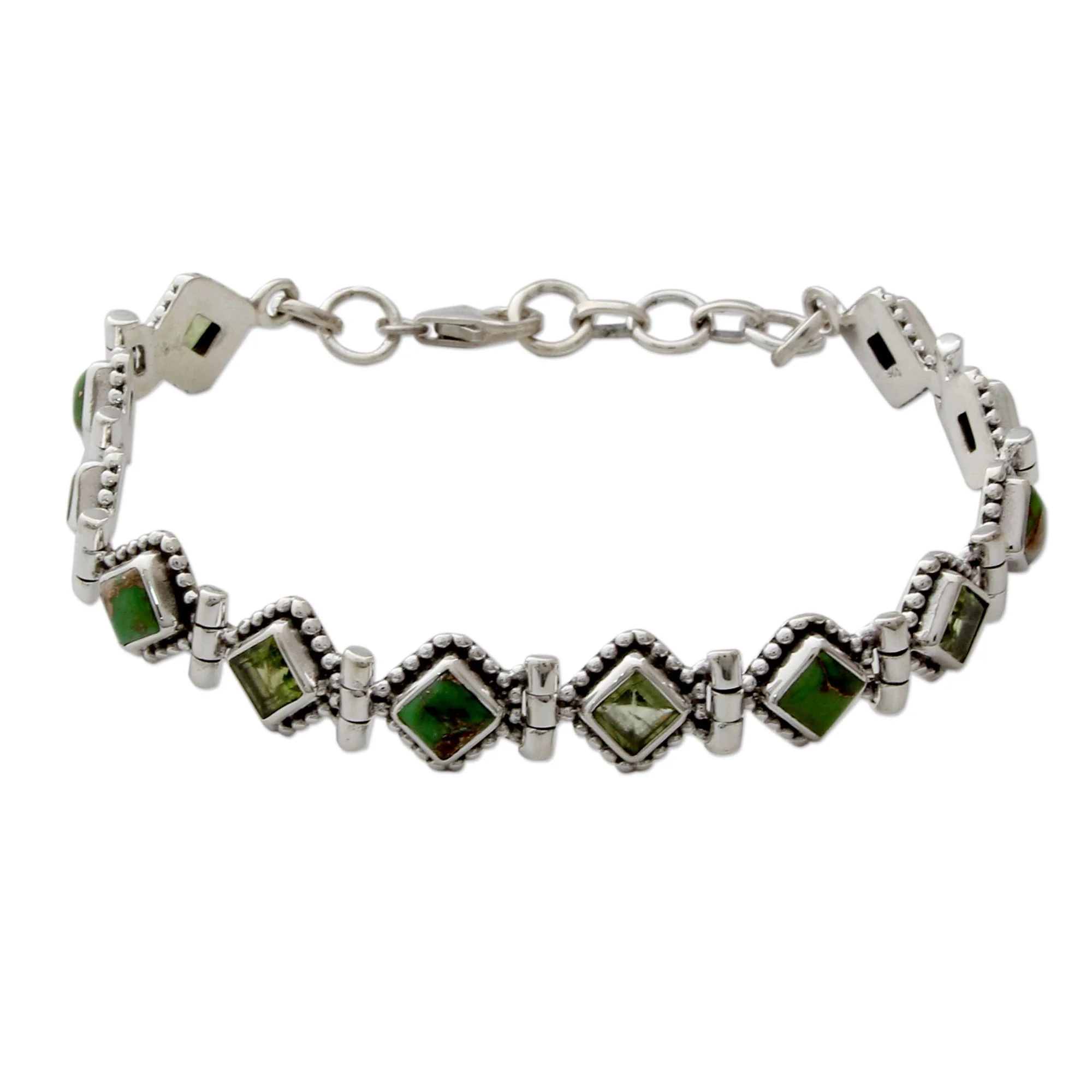 Bollywood Forest Peridot Turquoise & Silver Bracelet - Image 2