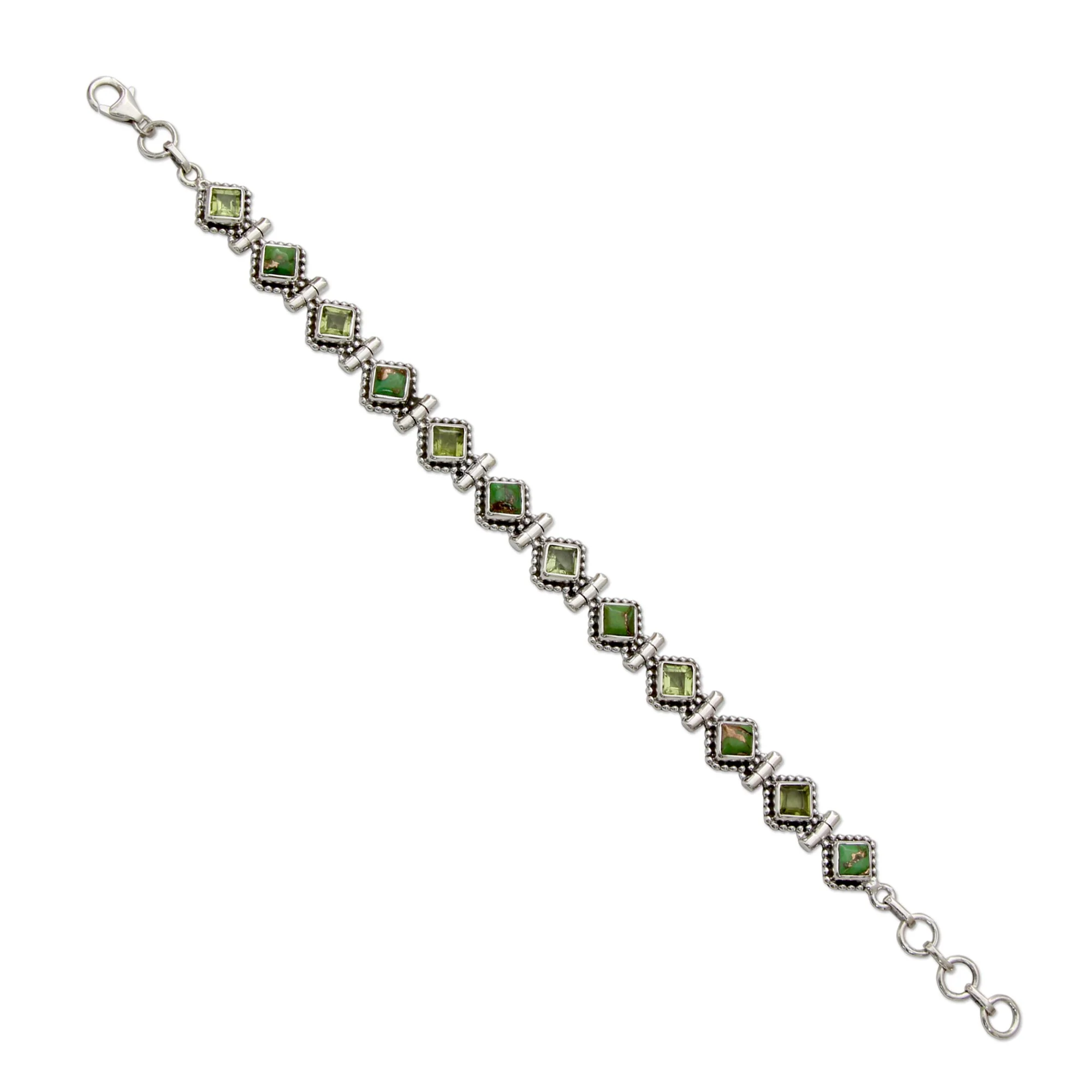 Bollywood Forest Peridot Turquoise & Silver Bracelet - Image 3