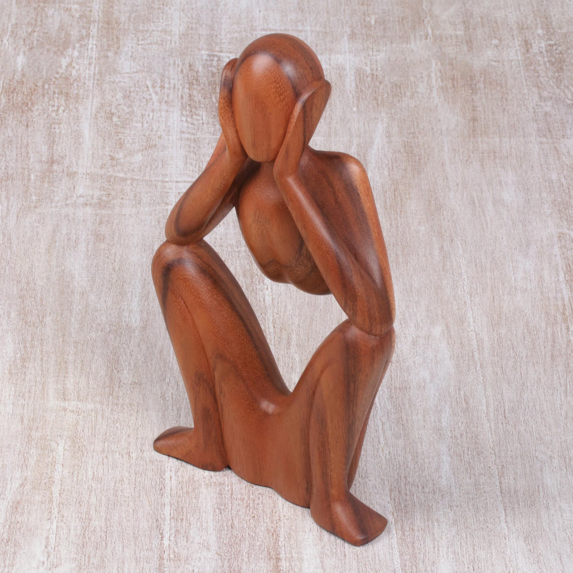 Boredom Natural Suar Wood Sculpture of Bored Figure - Image 5