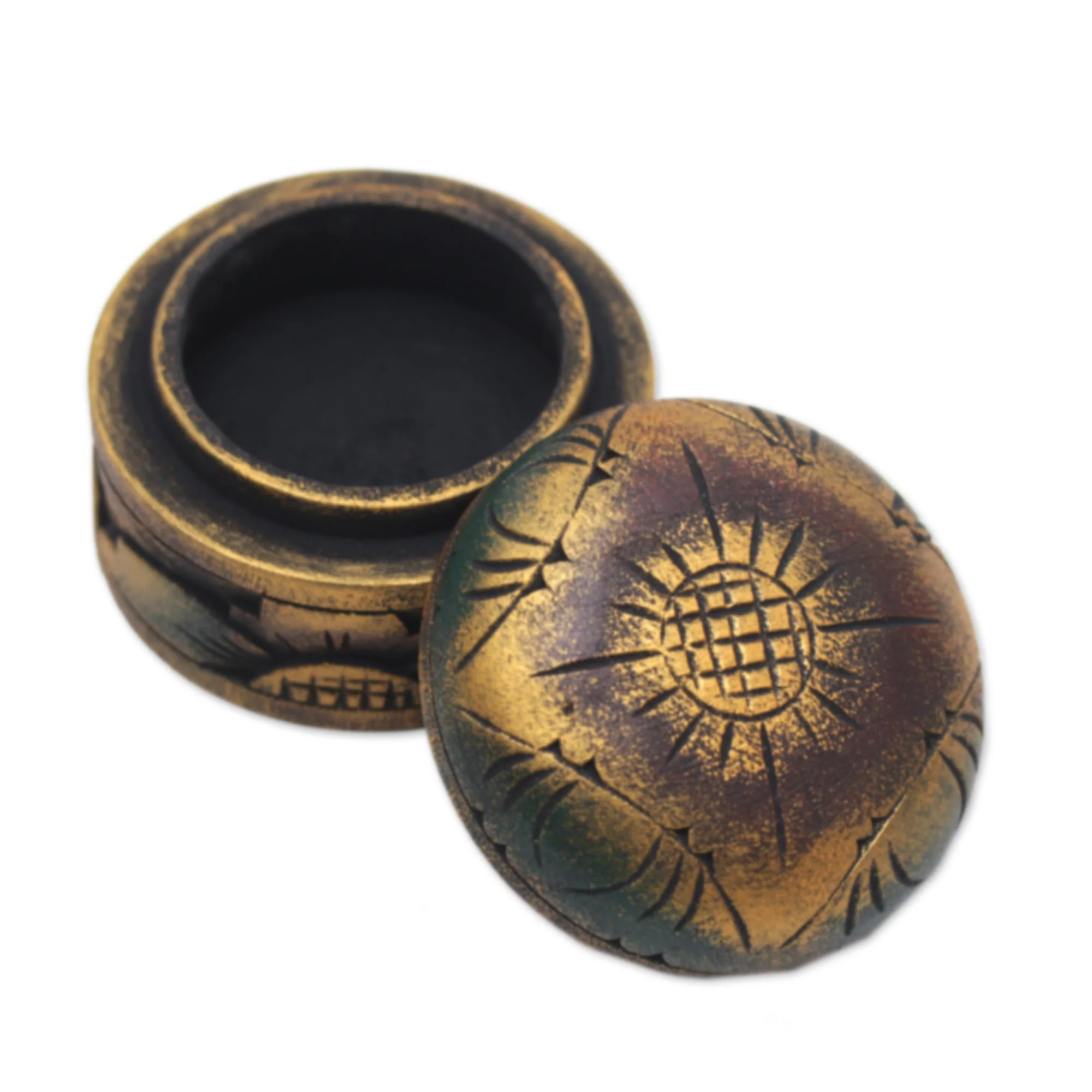 Bougainvillea Blossom Mahogany Wood Round Metallic Gold Keepsake Jewelry Box - Image 5