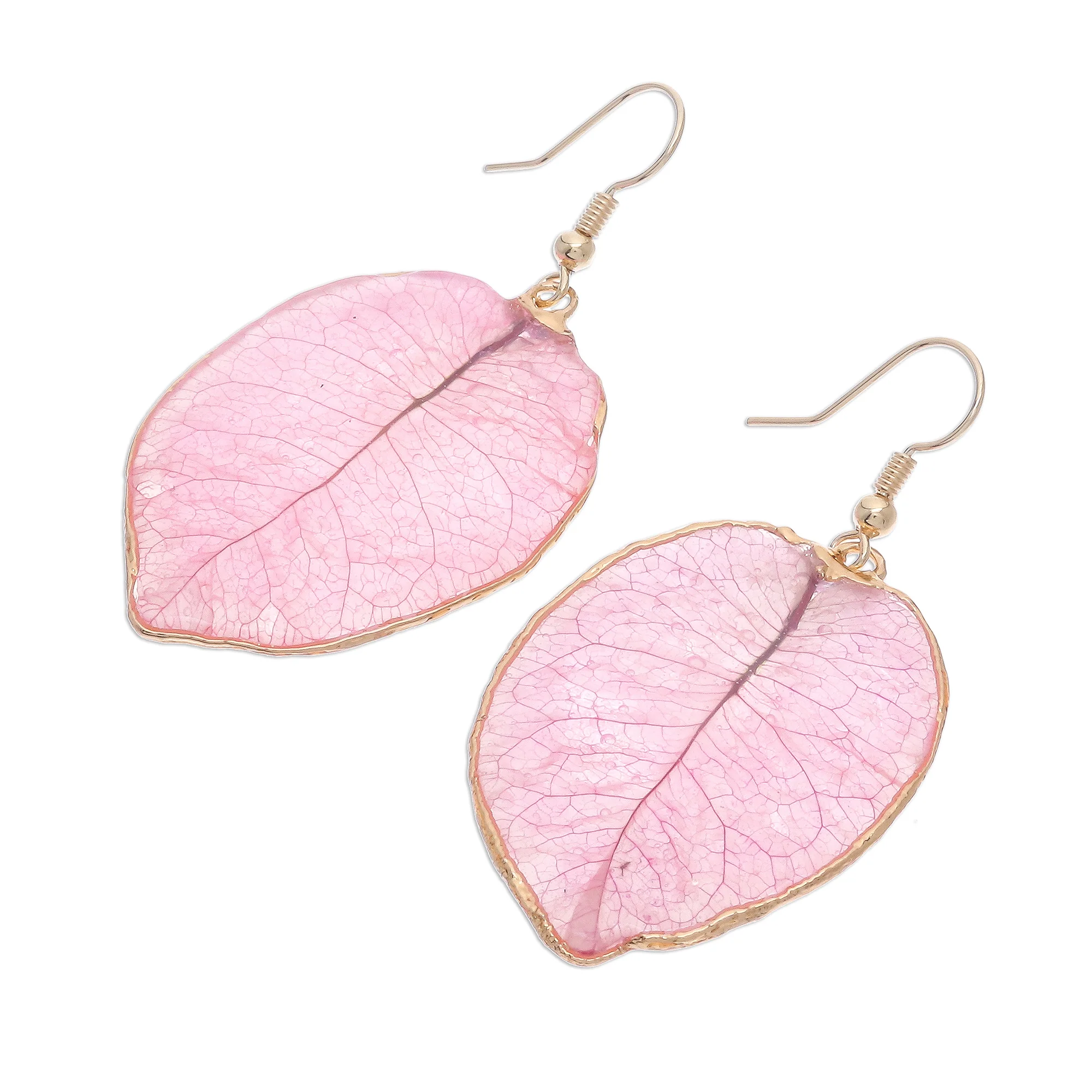 Bougainvillea Love in Pink Gold Accented Natural Flower Dangle Earrings in Pink - Image 4