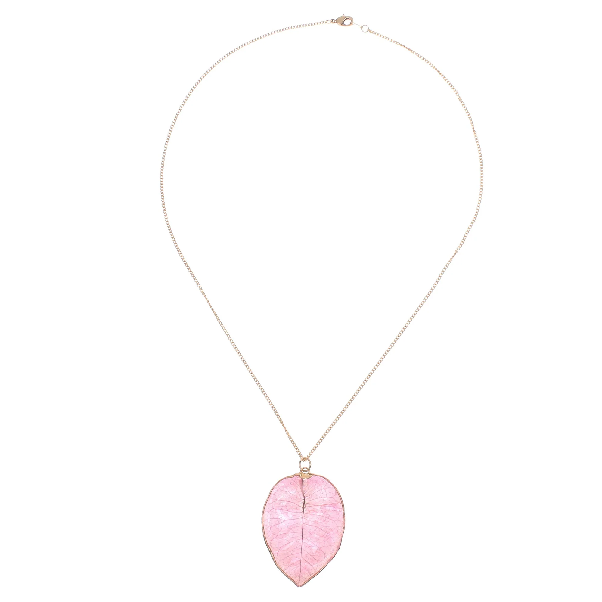 Bougainvillea Love in Pink Gold Accented Natural Flower Pendant Necklace in Pink - Image 2