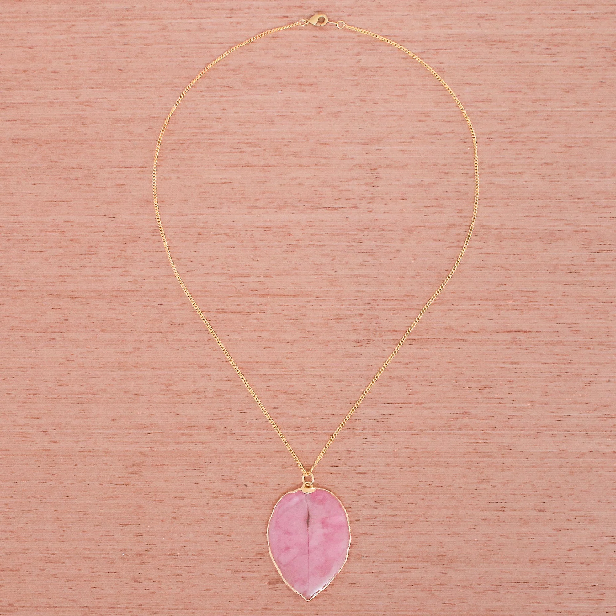Bougainvillea Love in Pink Gold Accented Natural Flower Pendant Necklace in Pink - Image 3