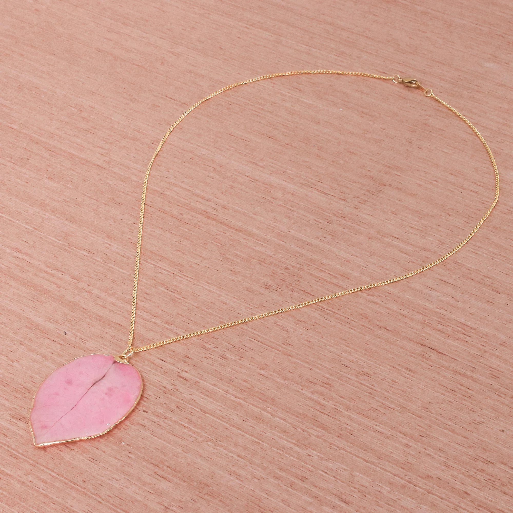 Bougainvillea Love in Pink Gold Accented Natural Flower Pendant Necklace in Pink - Image 4