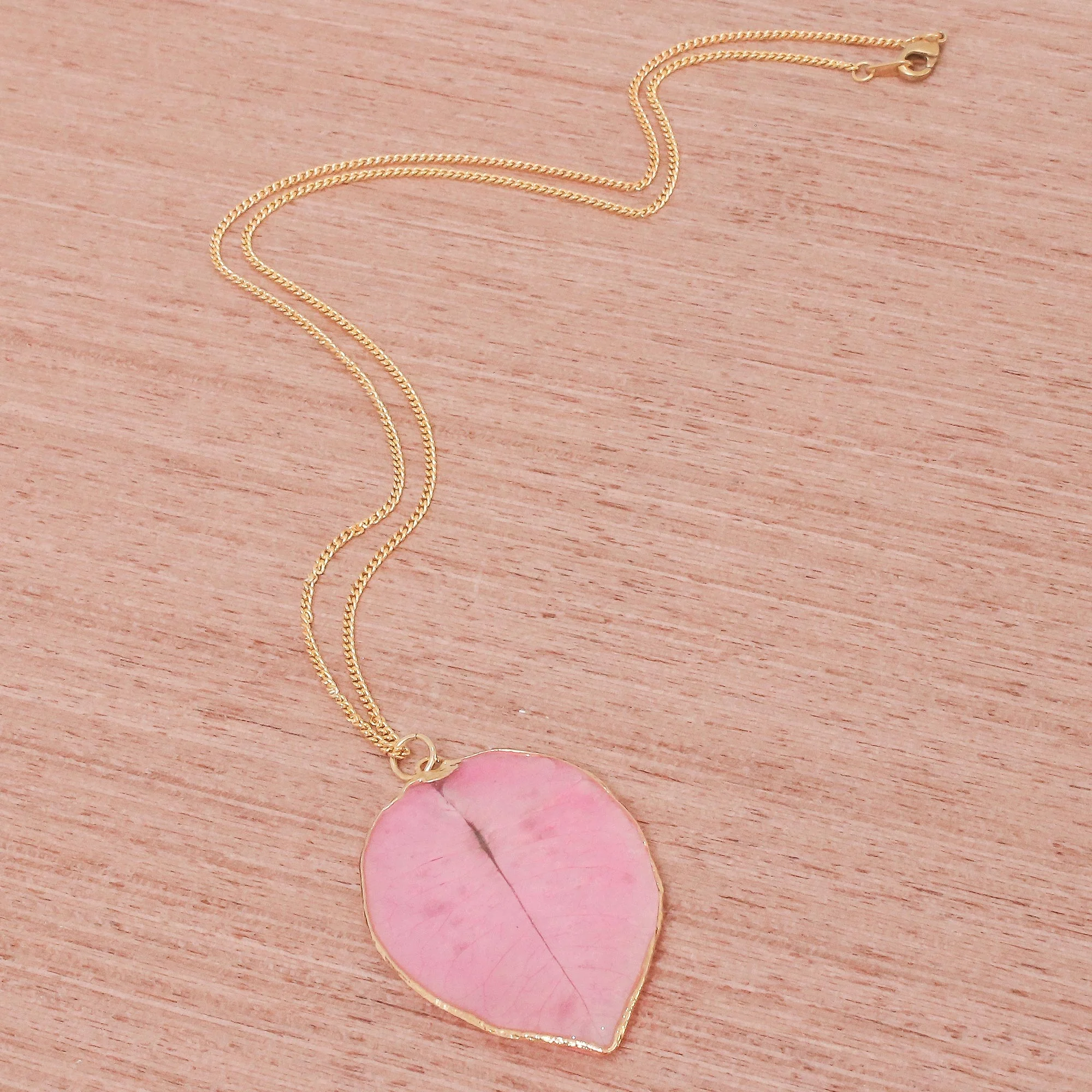 Bougainvillea Love in Pink Gold Accented Natural Flower Pendant Necklace in Pink - Image 5
