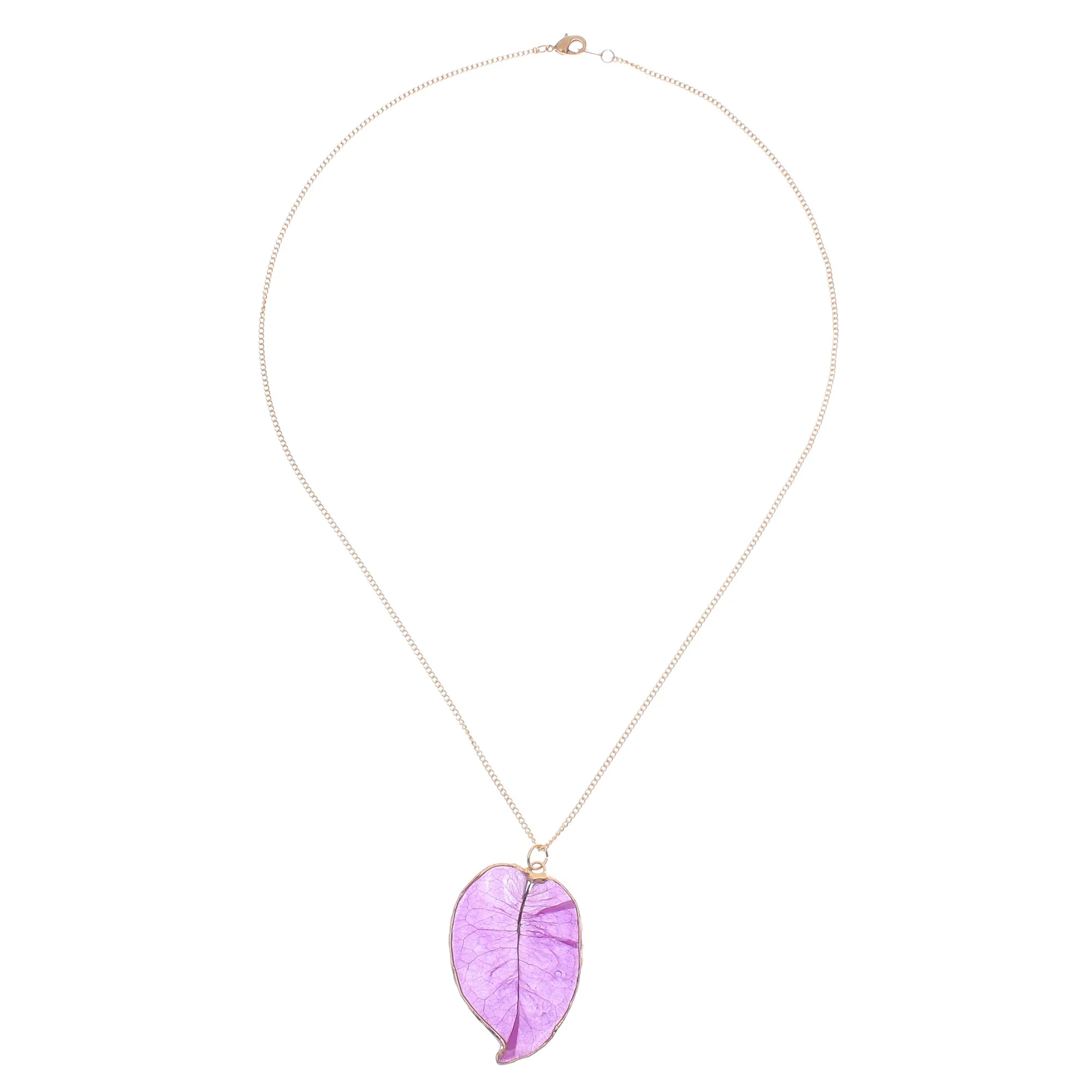 Bougainvillea Love in Purple Gold Accented Natural Flower Pendant Necklace in Purple - Image 2