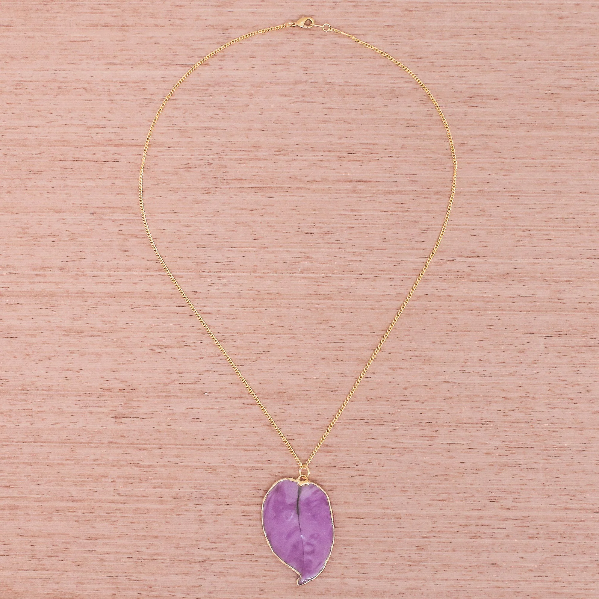 Bougainvillea Love in Purple Gold Accented Natural Flower Pendant Necklace in Purple - Image 3