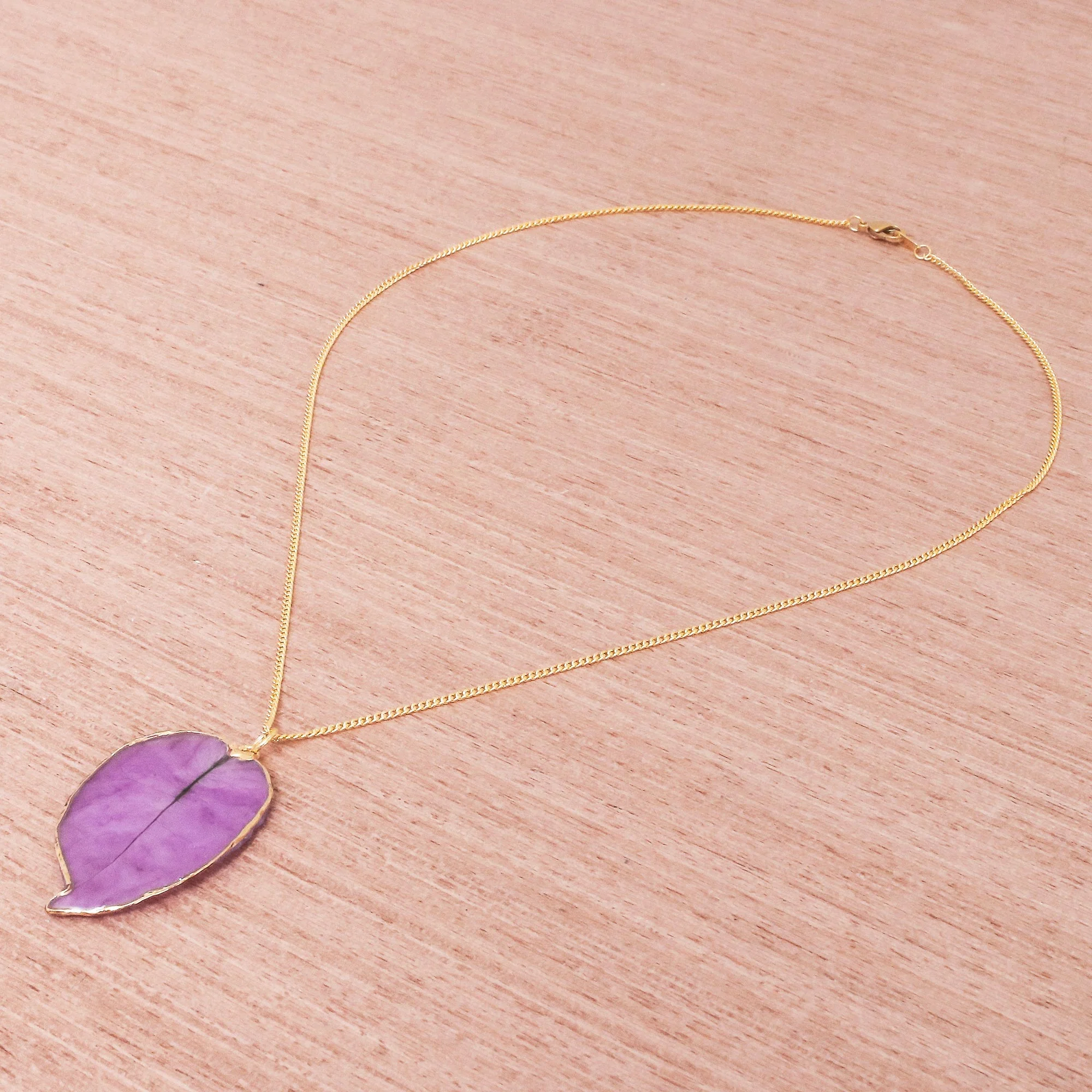 Bougainvillea Love in Purple Gold Accented Natural Flower Pendant Necklace in Purple - Image 4