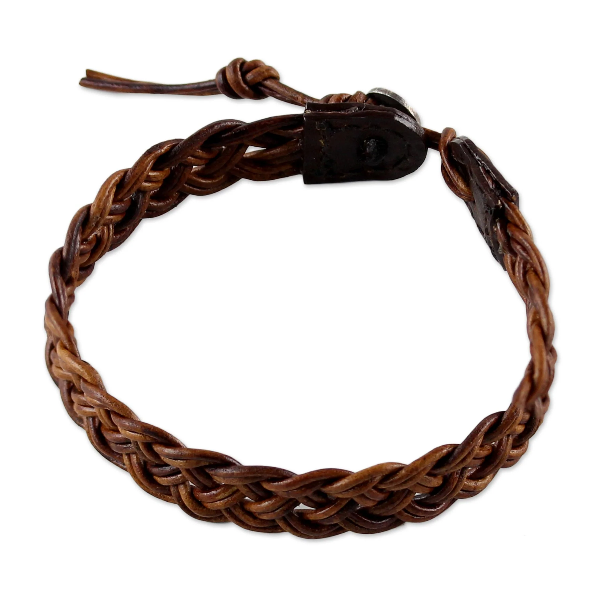 Braided Paths in Brown Brown Leather Braided Bracelet from Thailand - Image 2