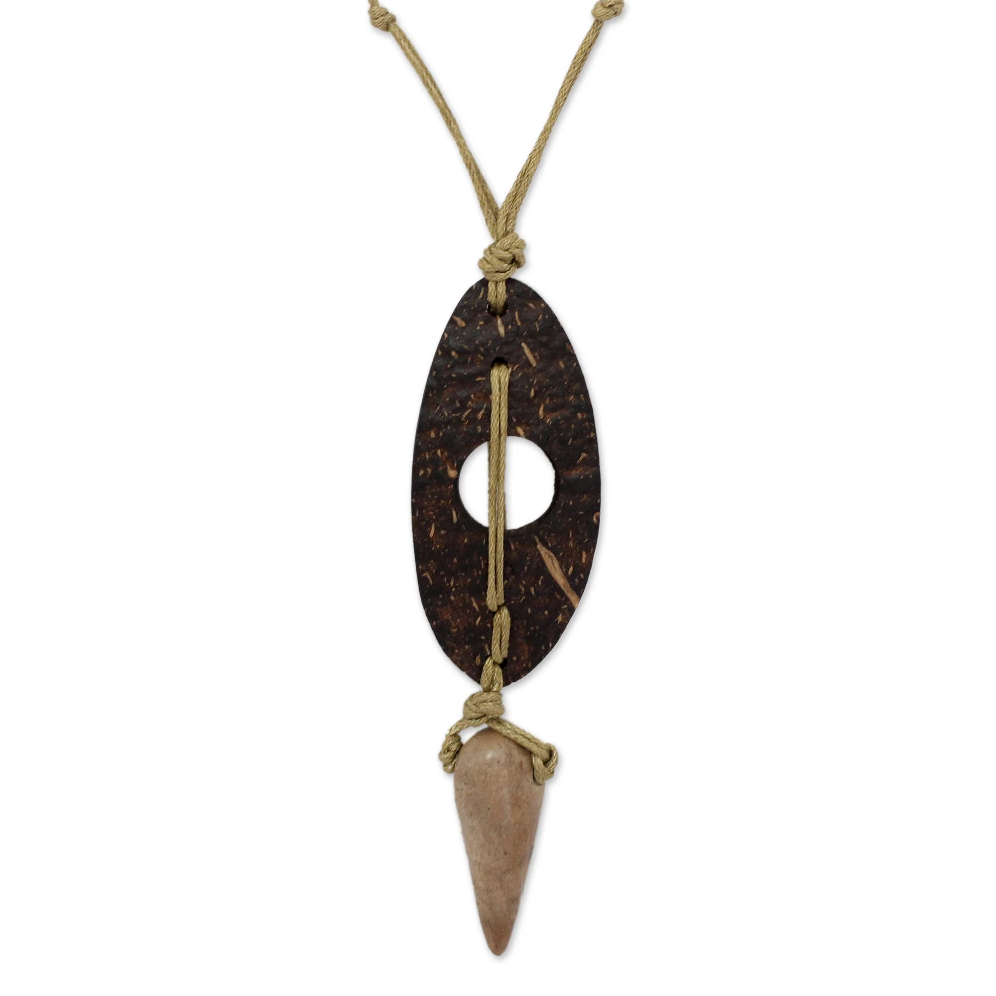 Brave Men's Handcrafted Coconut Shell and Soapstone Necklace - Image 2