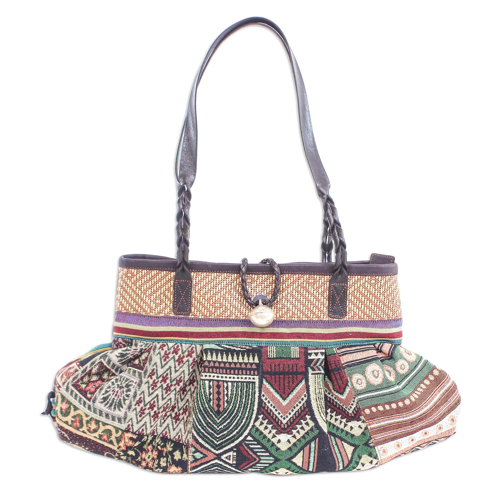 Breathe Easy in Green Cotton Blend and Leather Trim Shoulder Bag - Image 2