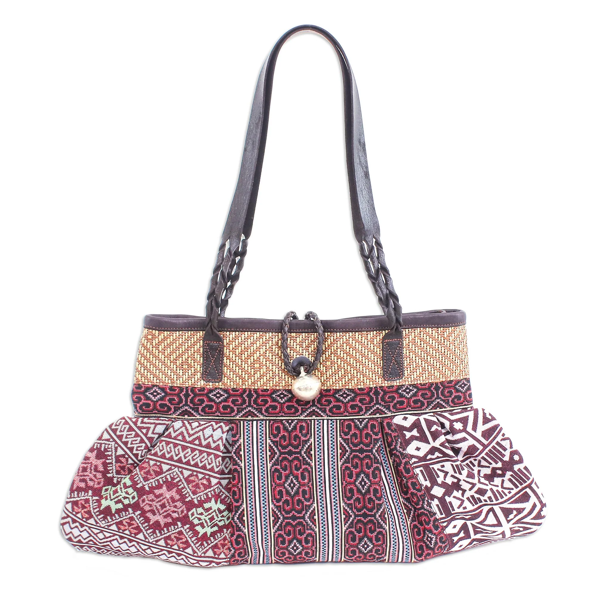 Breathe Easy in Red Cotton Blend Geometric-Motif Shoulder Bag - Image 2