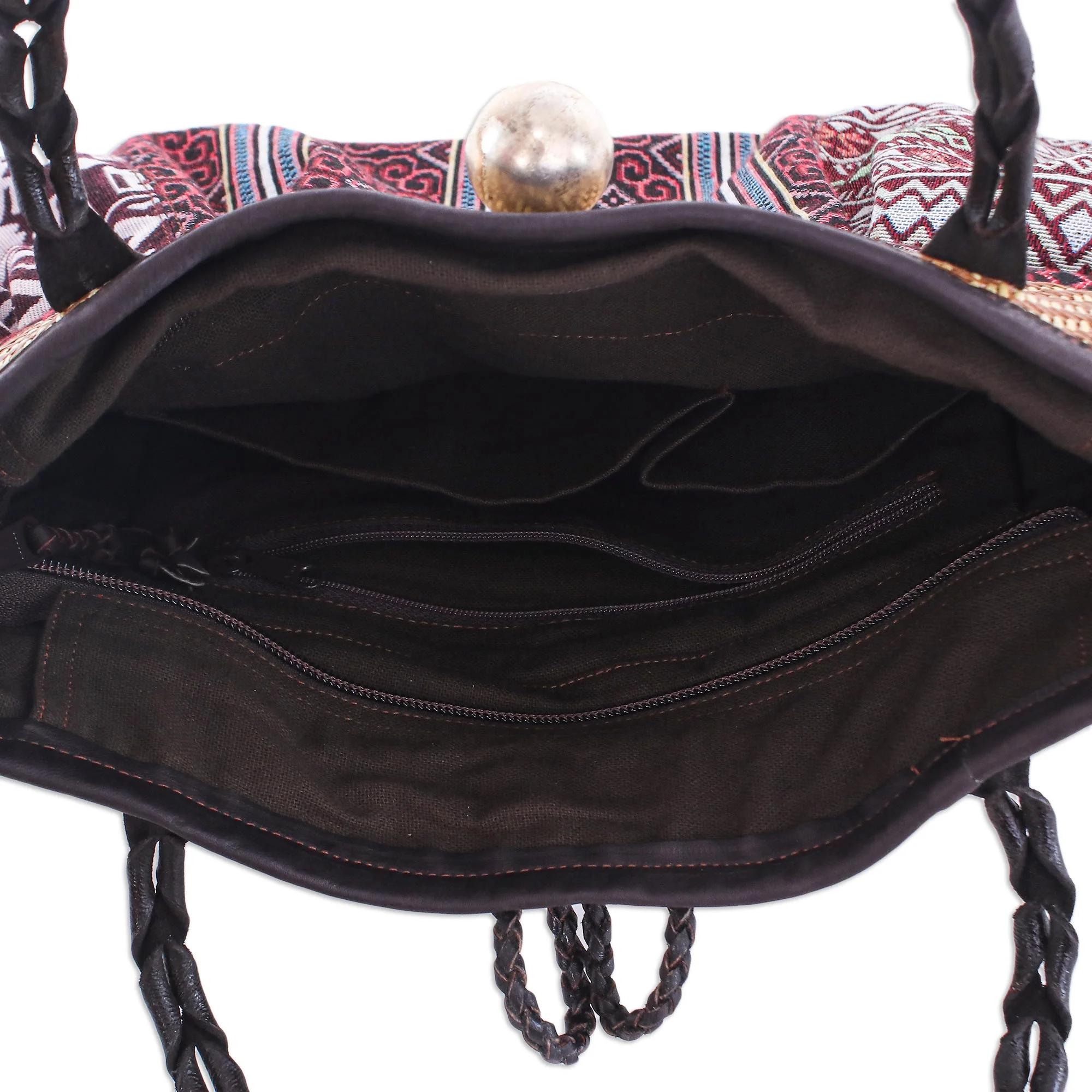 Breathe Easy in Red Cotton Blend Geometric-Motif Shoulder Bag - Image 5
