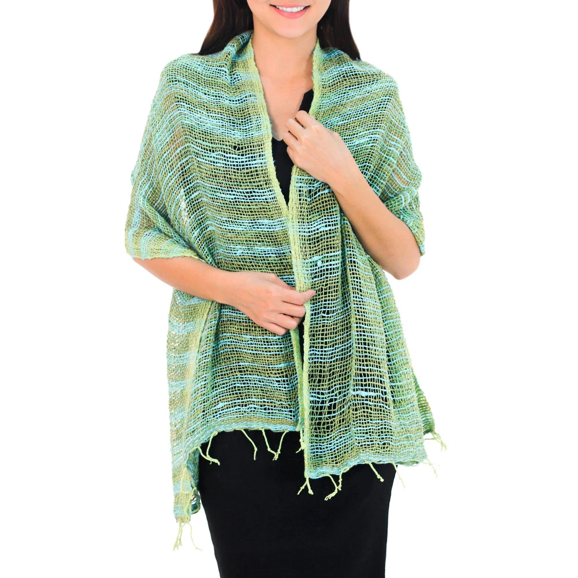 Breezy Blue and Green Thai Blue and Green Cotton Scarf - Image 2