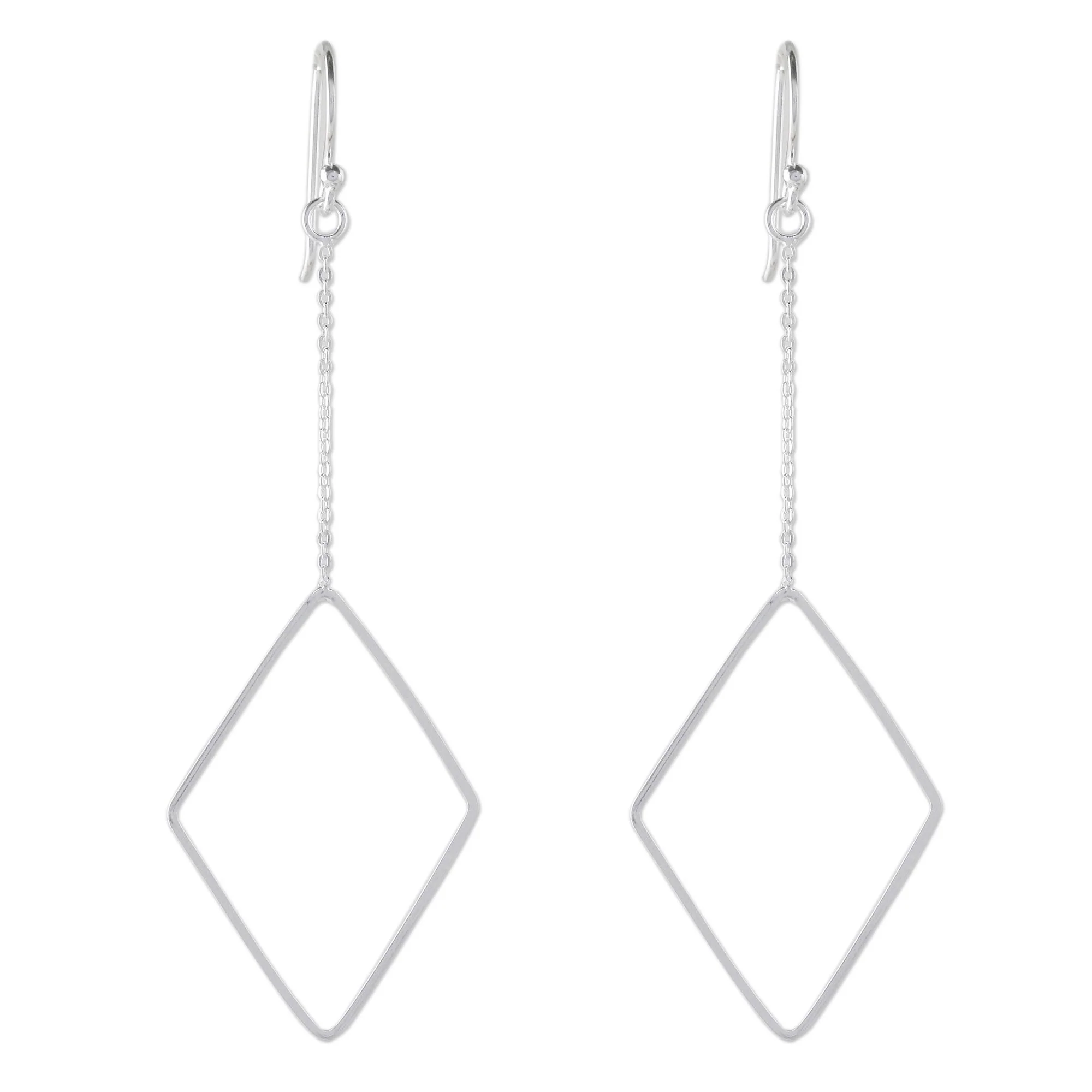 Breezy Diamond High Polish Sterling Silver Diamond Shaped Dangle Earrings - Image 2
