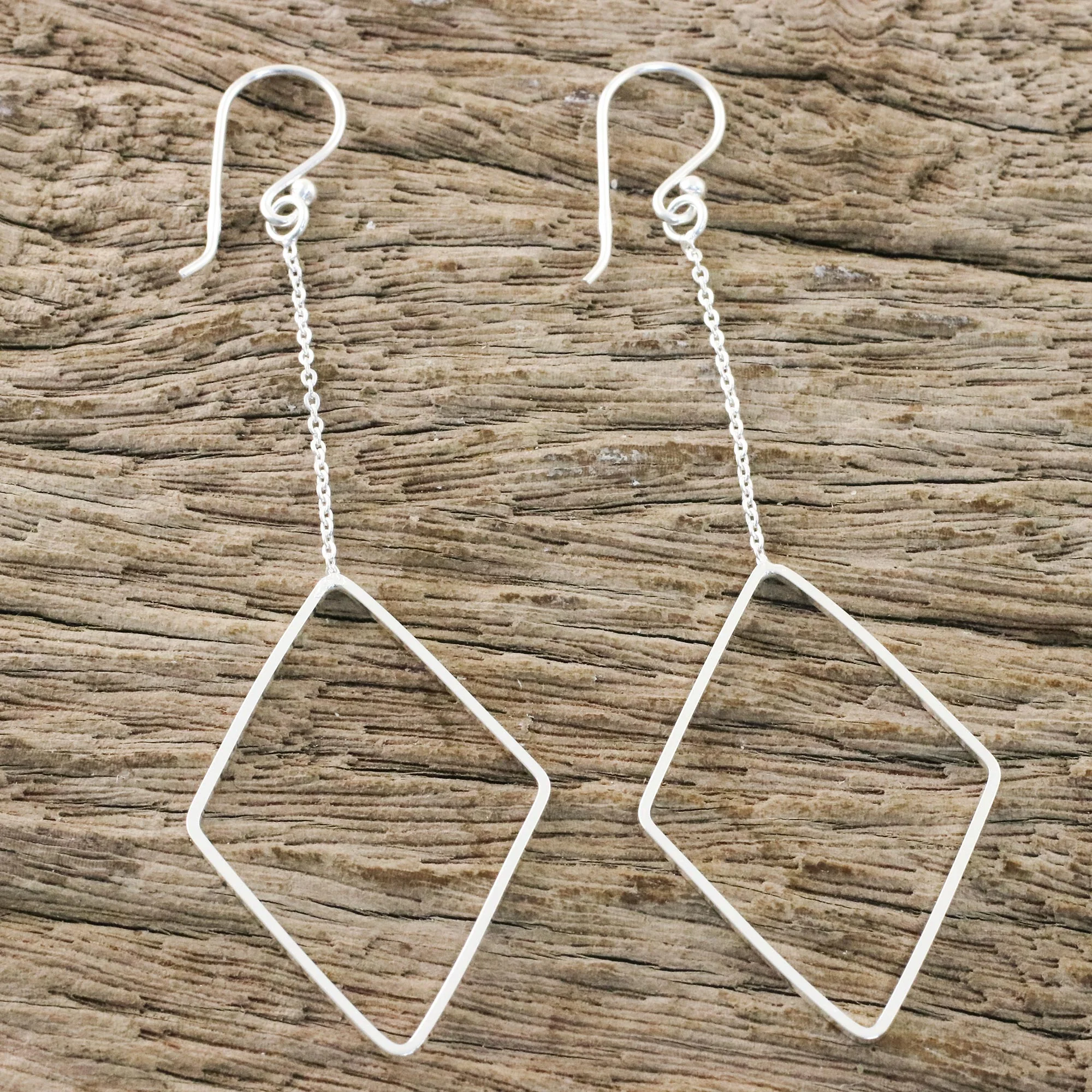 Breezy Diamond High Polish Sterling Silver Diamond Shaped Dangle Earrings - Image 3