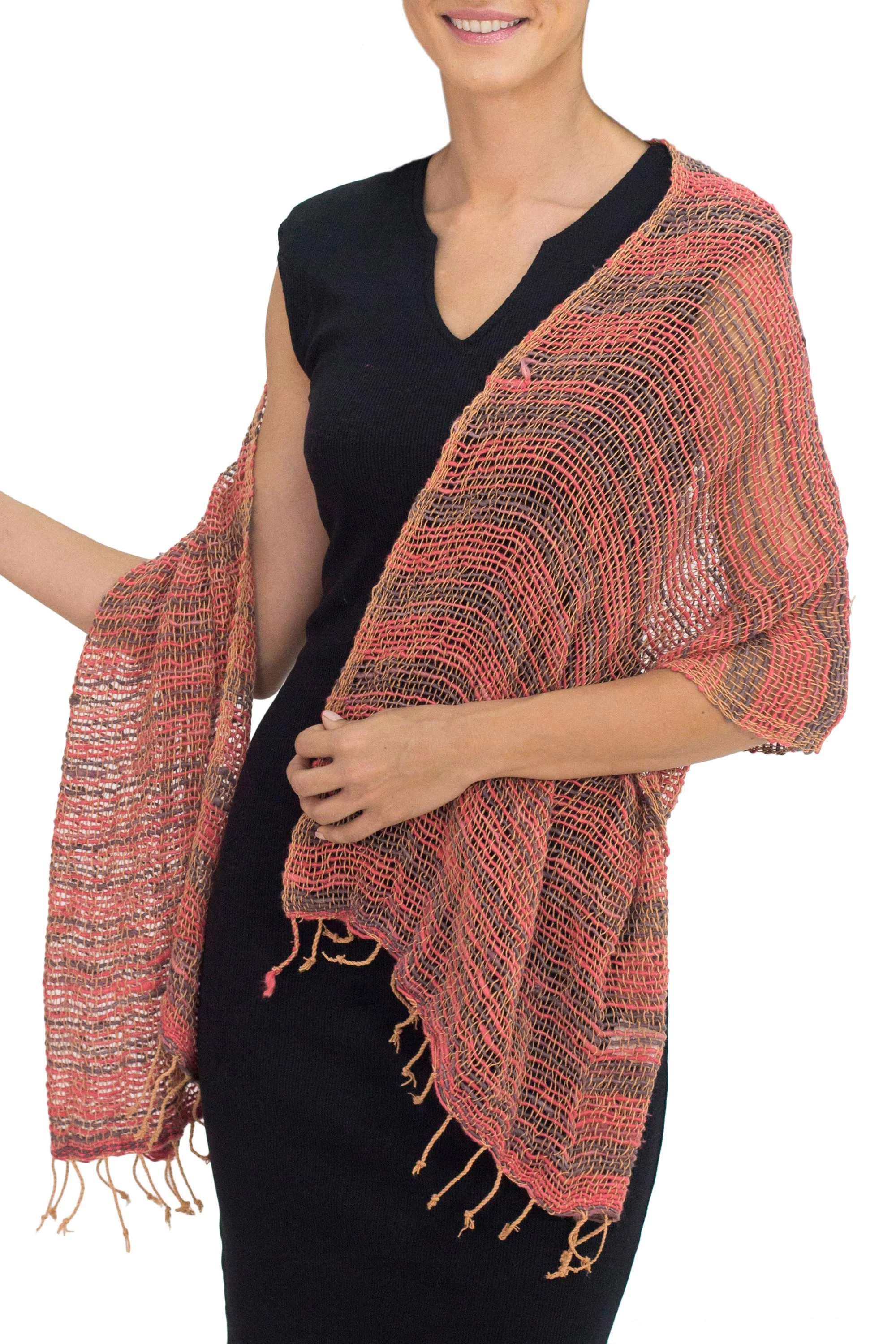 Breezy Red and Grey Thai Red and Grey Cotton Scarf - Image 4