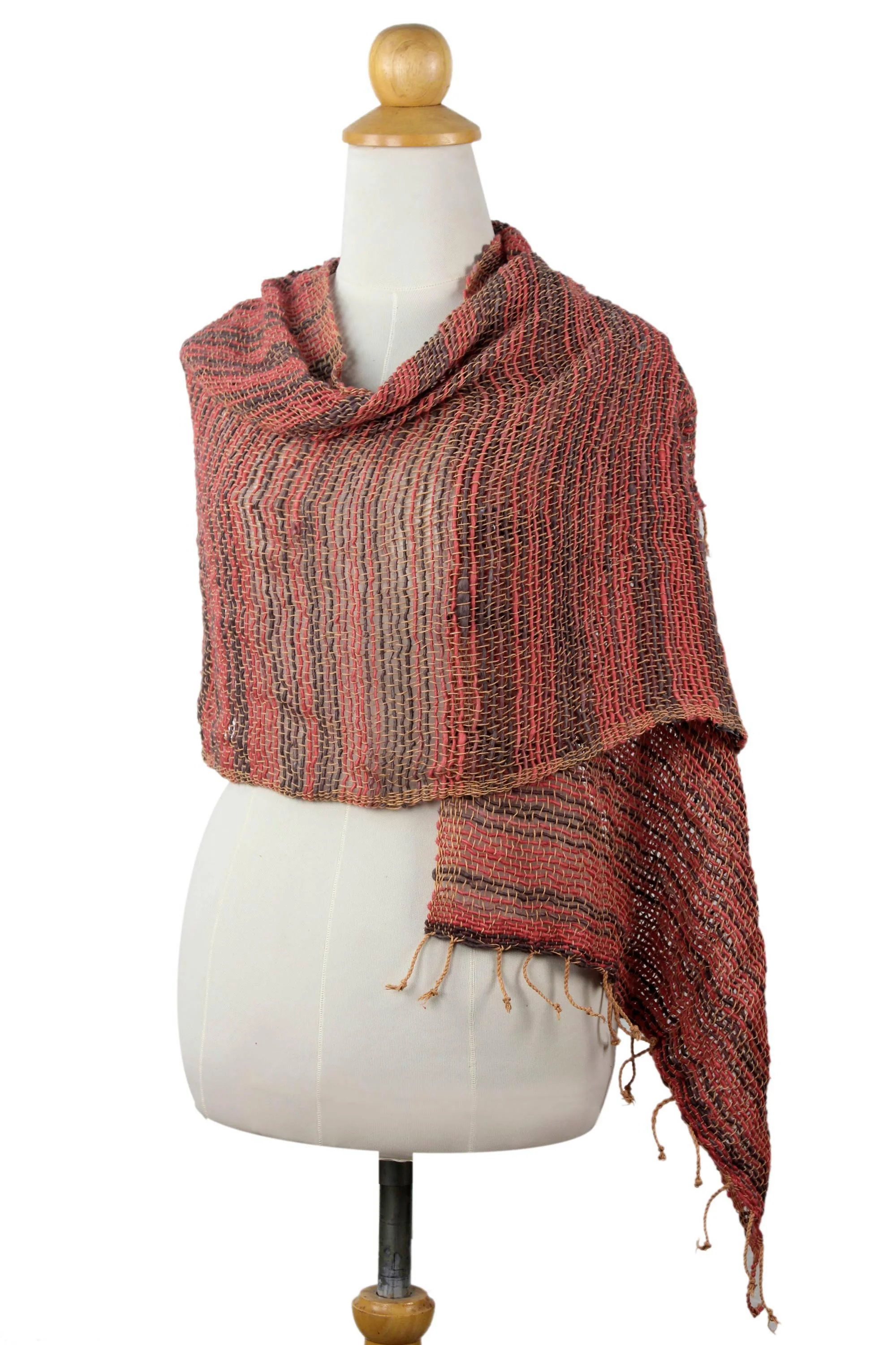 Breezy Red and Grey Thai Red and Grey Cotton Scarf - Image 5