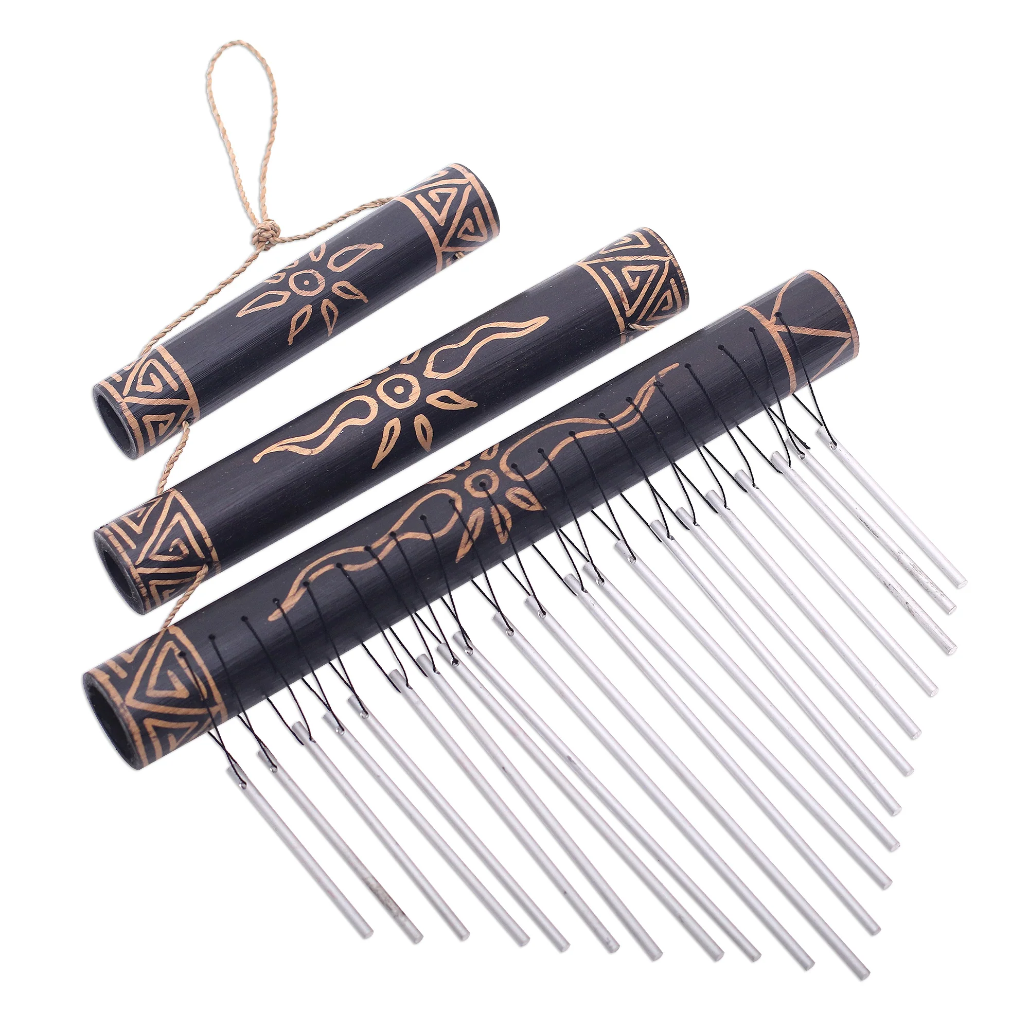 Breezy Sound Sun Motif Bamboo Wind Chimes in Black from Bali - Image 3