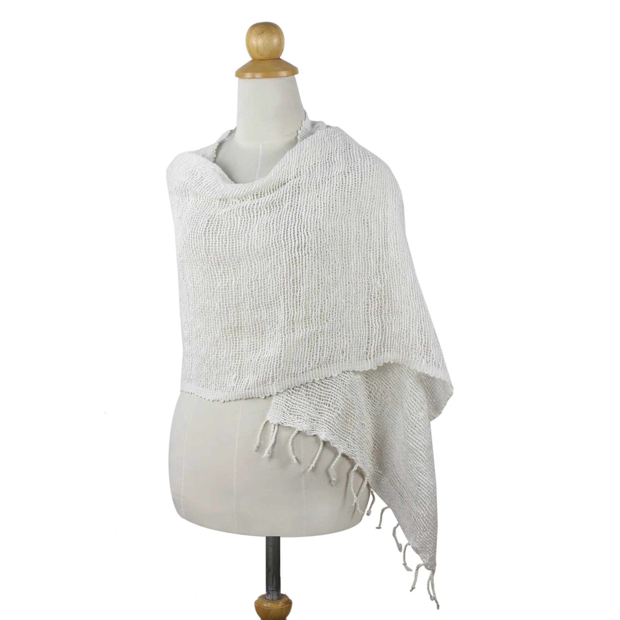 Breezy White Cotton Shawl - Image 2