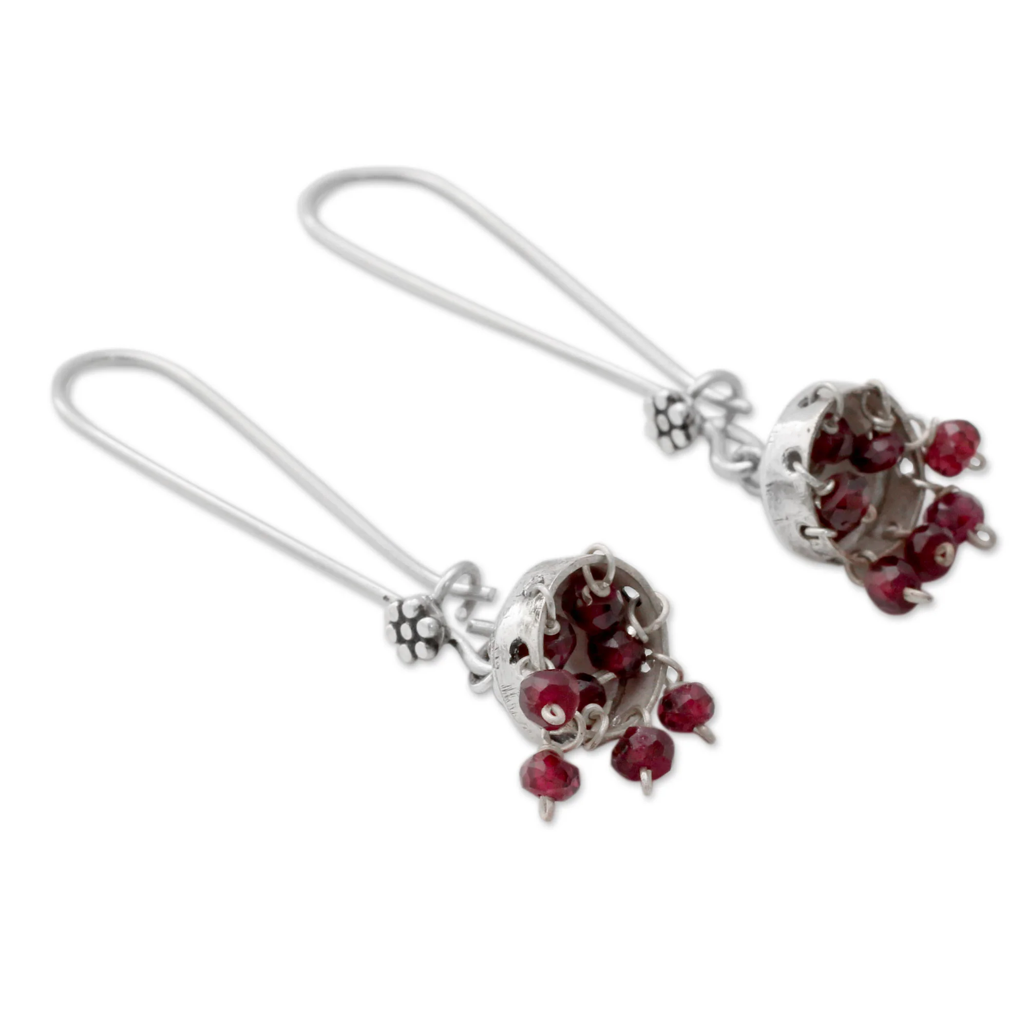 Bride of India Sterling Silver and Garnet Jhumki Earrings from India - Image 3