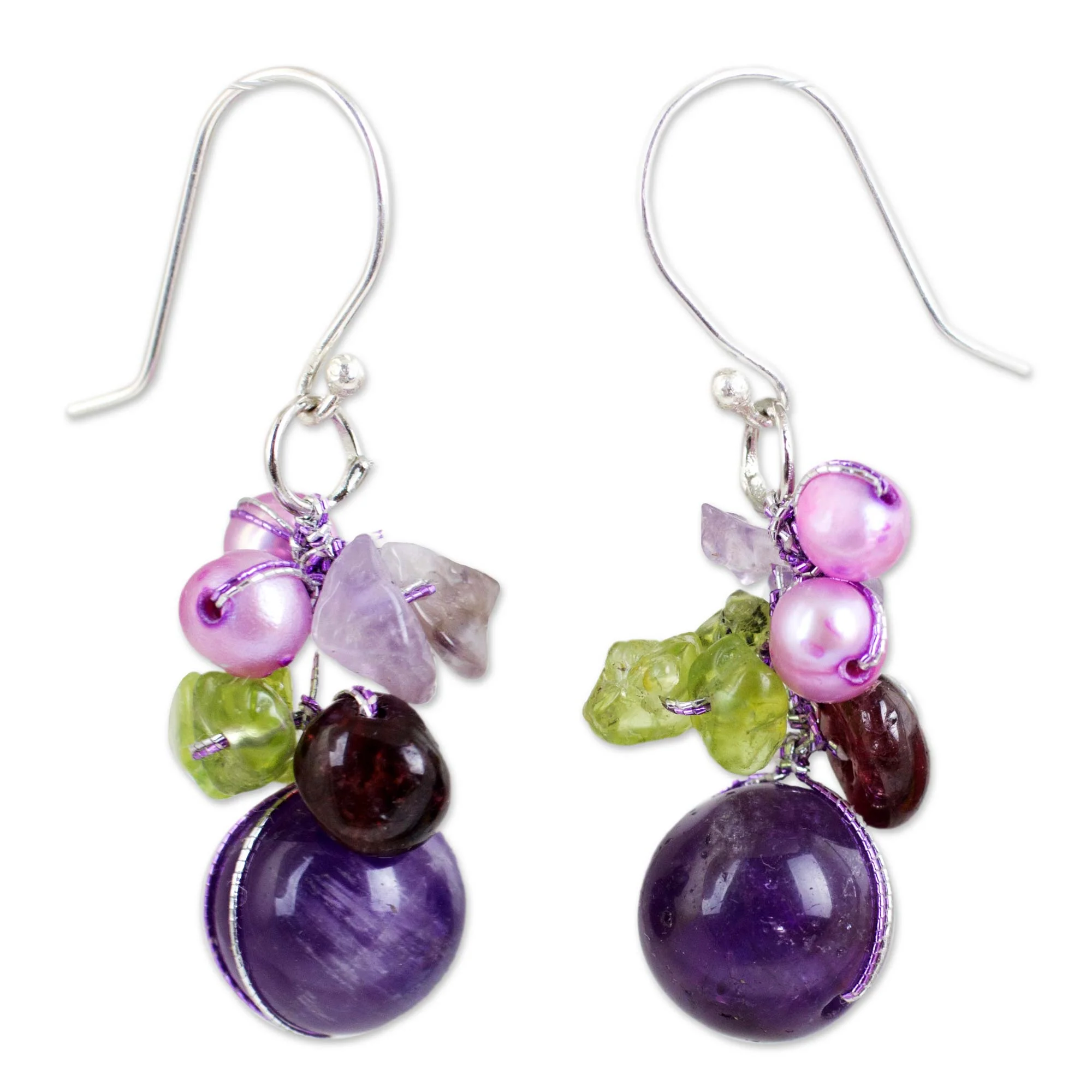 Bright Bouquet Gemstone & Pearl Cluster Earrings - Image 2