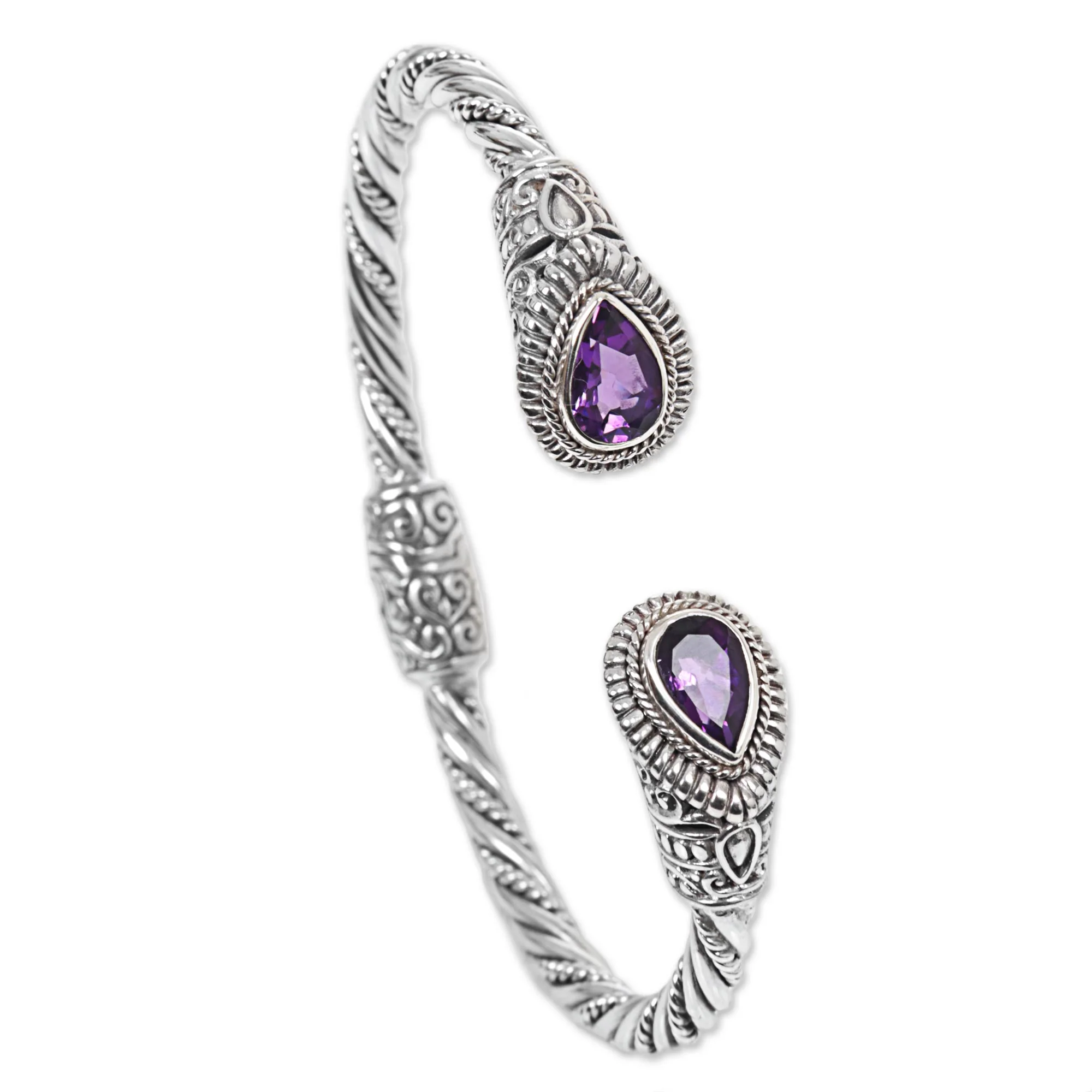 Bright Eyes Amethyst Sterling Silver Cuff Bracelet from Indonesia - Image 2