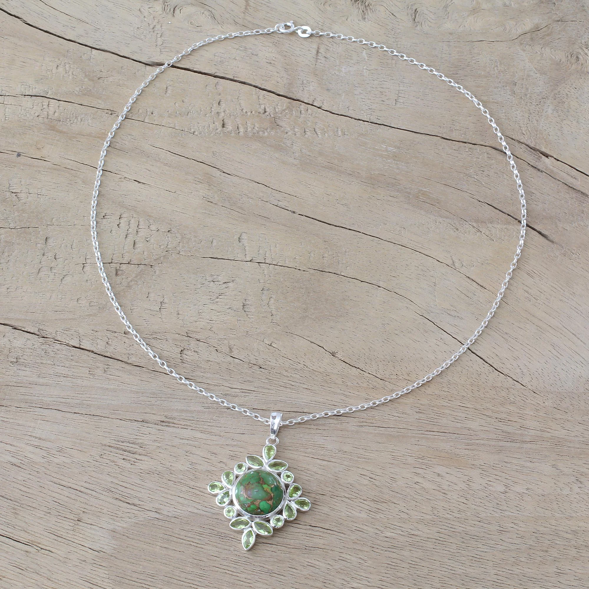 Bright Fascination Handcrafted Green Turquoise and Peridot Pendant Necklace - Image 4