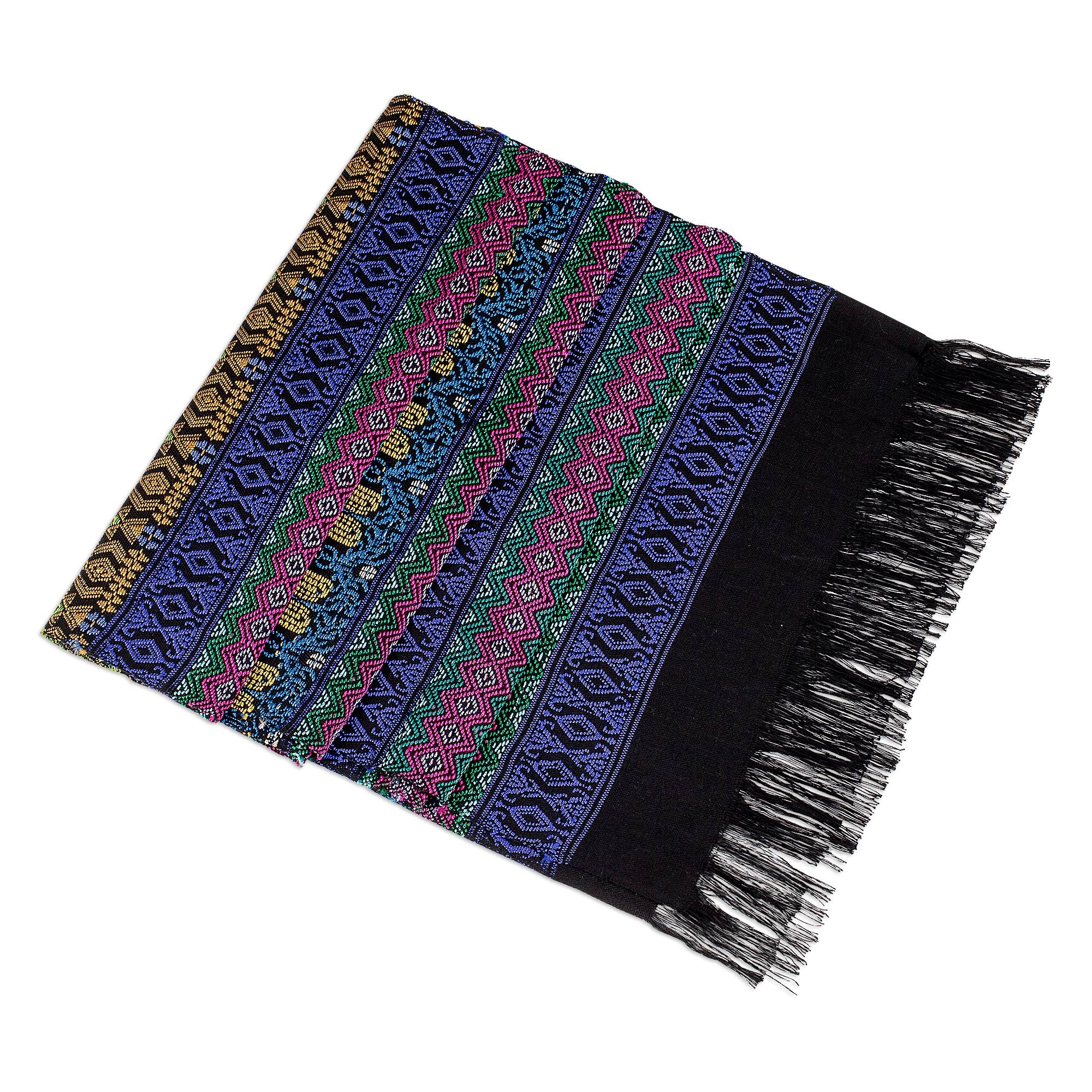 Bright Night Handwoven Cotton Table Runner with Zigzag Patterns - Image 2