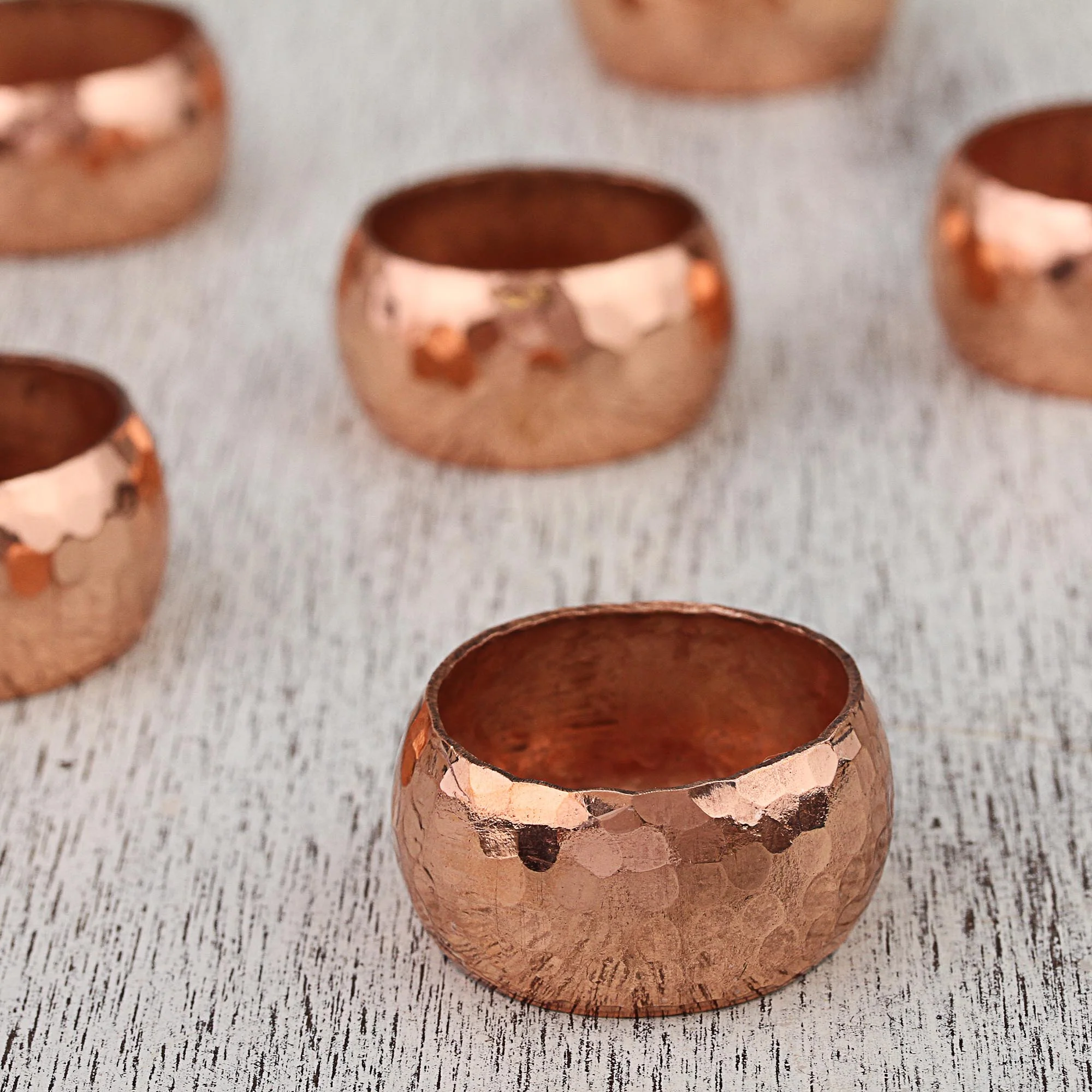 Bright Sheen Handcrafted Hammered Copper Napkin Rings (Set of 6) - Image 3