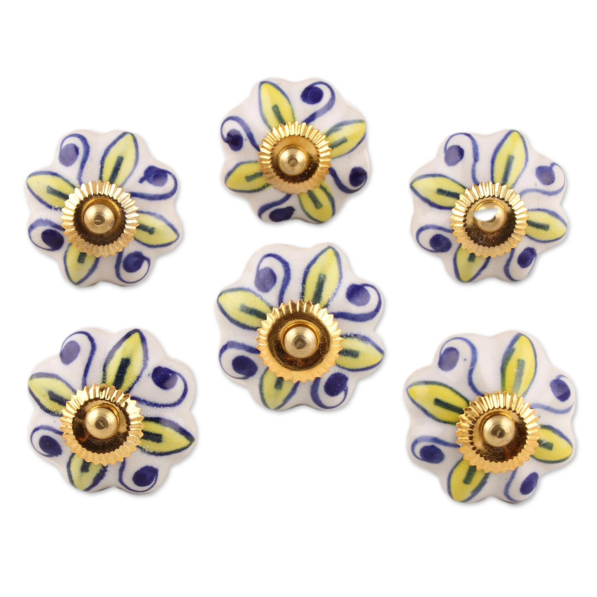Bright Sunshine Ceramic Cabinet Knobs Floral Yellow White (Set of 6) India - Image 2
