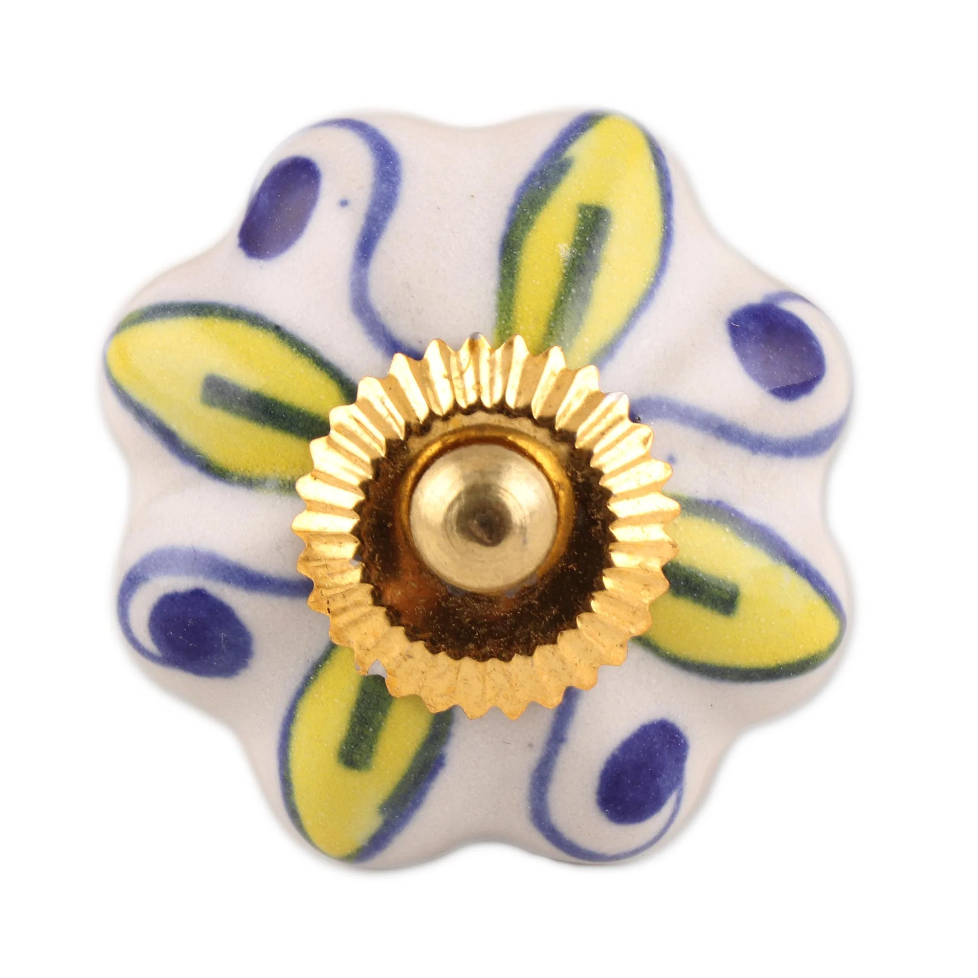 Bright Sunshine Ceramic Cabinet Knobs Floral Yellow White (Set of 6) India - Image 4
