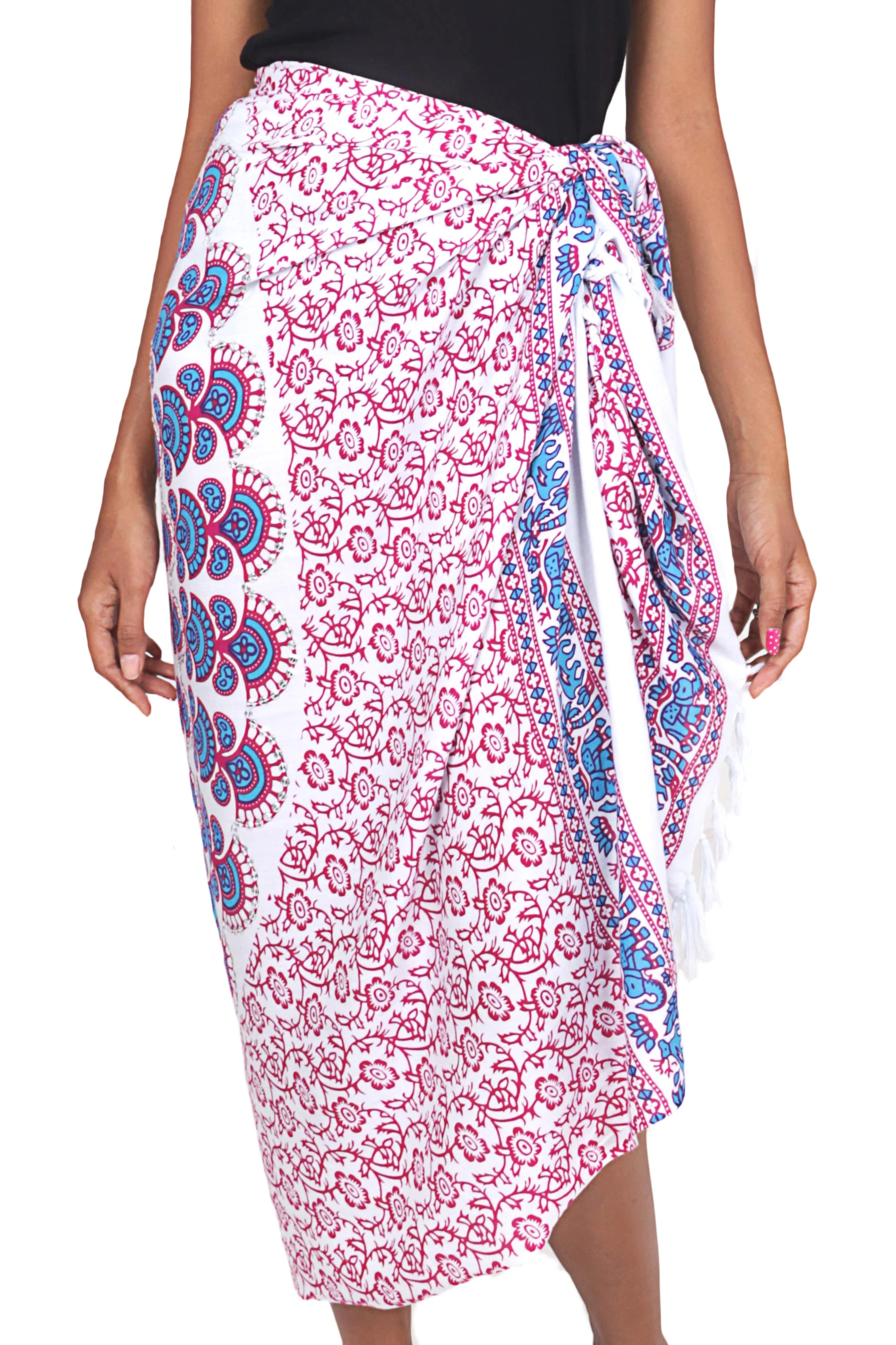 Bright Sunshine Sequined Deer and Elephant Floral Pattern Rayon Sarong - Image 3