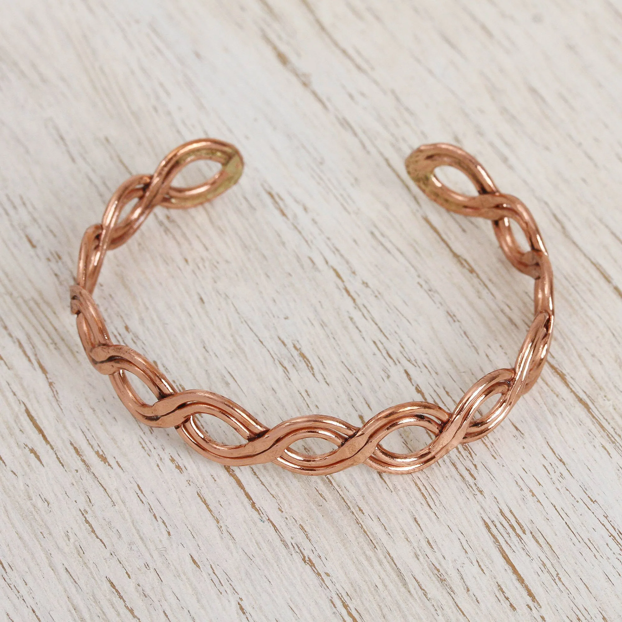 Brilliant Beauty Weave Motif Copper Cuff Bracelet from Mexico - Image 3