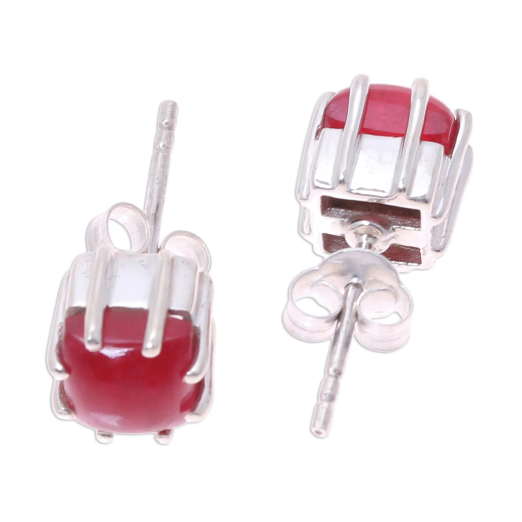 Brilliant Red Red Jasper and Sterling Silver Button Earrings from India - Image 5