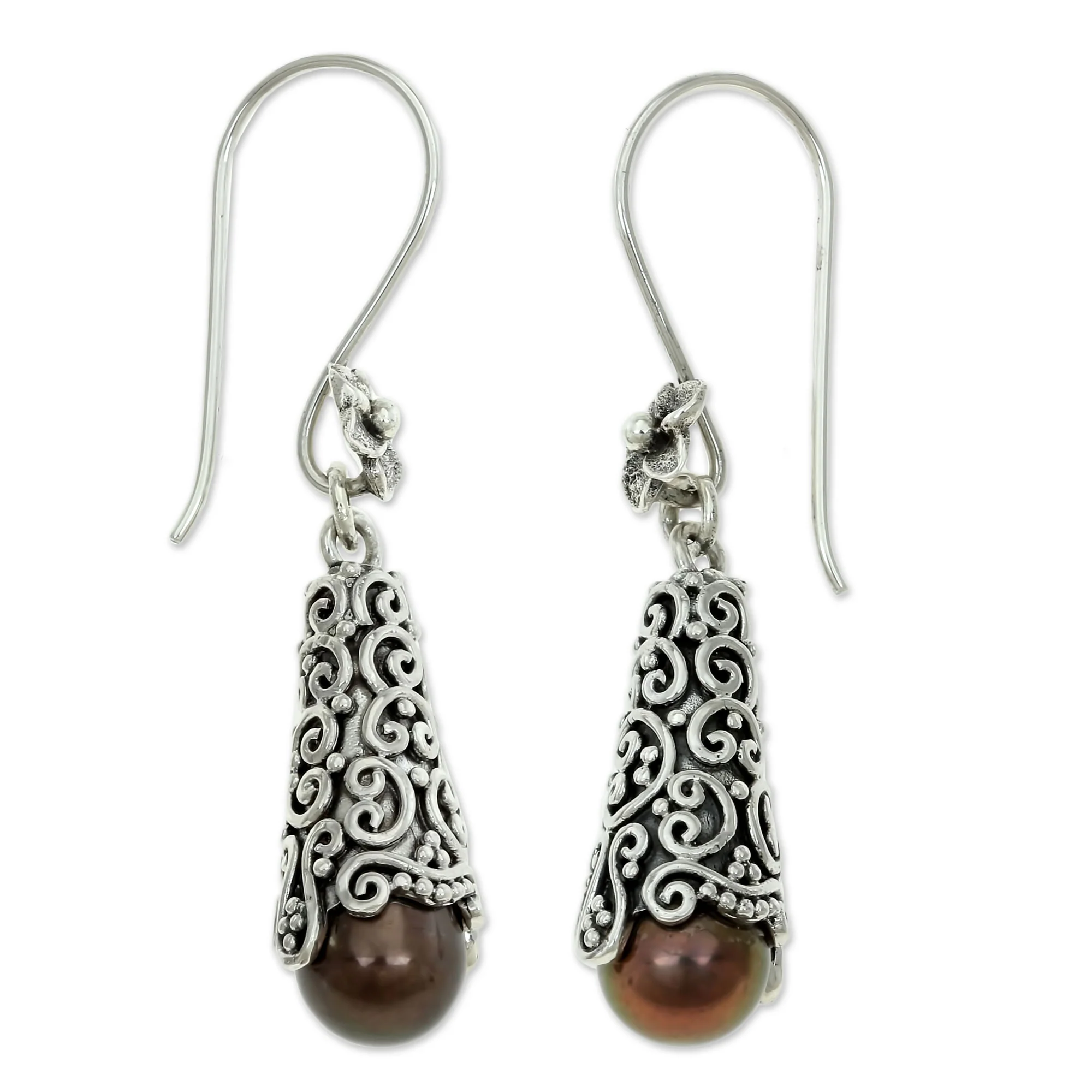 Brown Arabesque Dewdrop Cultured Earrings - Image 2