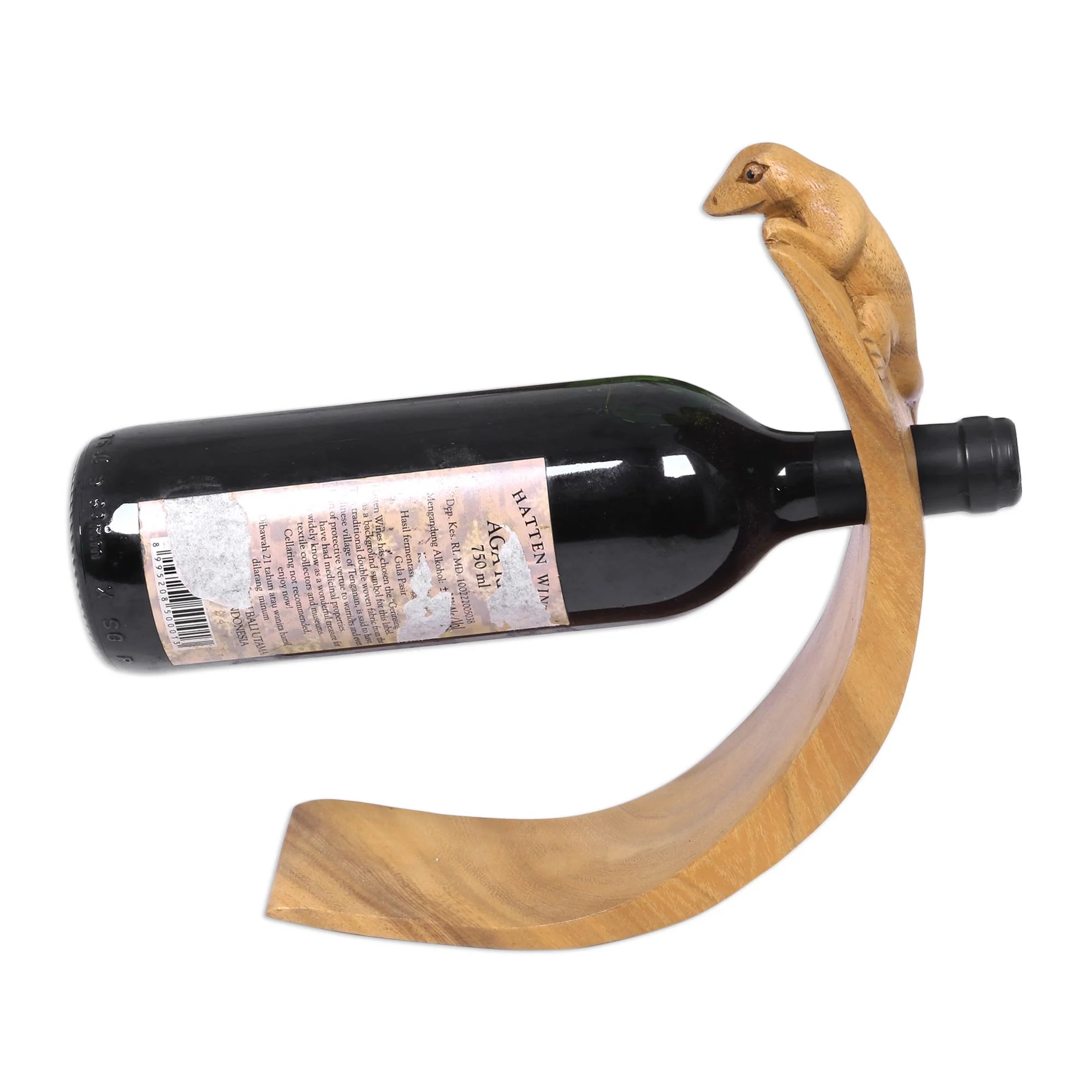 Brown Balinese Lizard Lizard Theme Hand Carved Brown Wood Wine Bottle Holder - Image 4